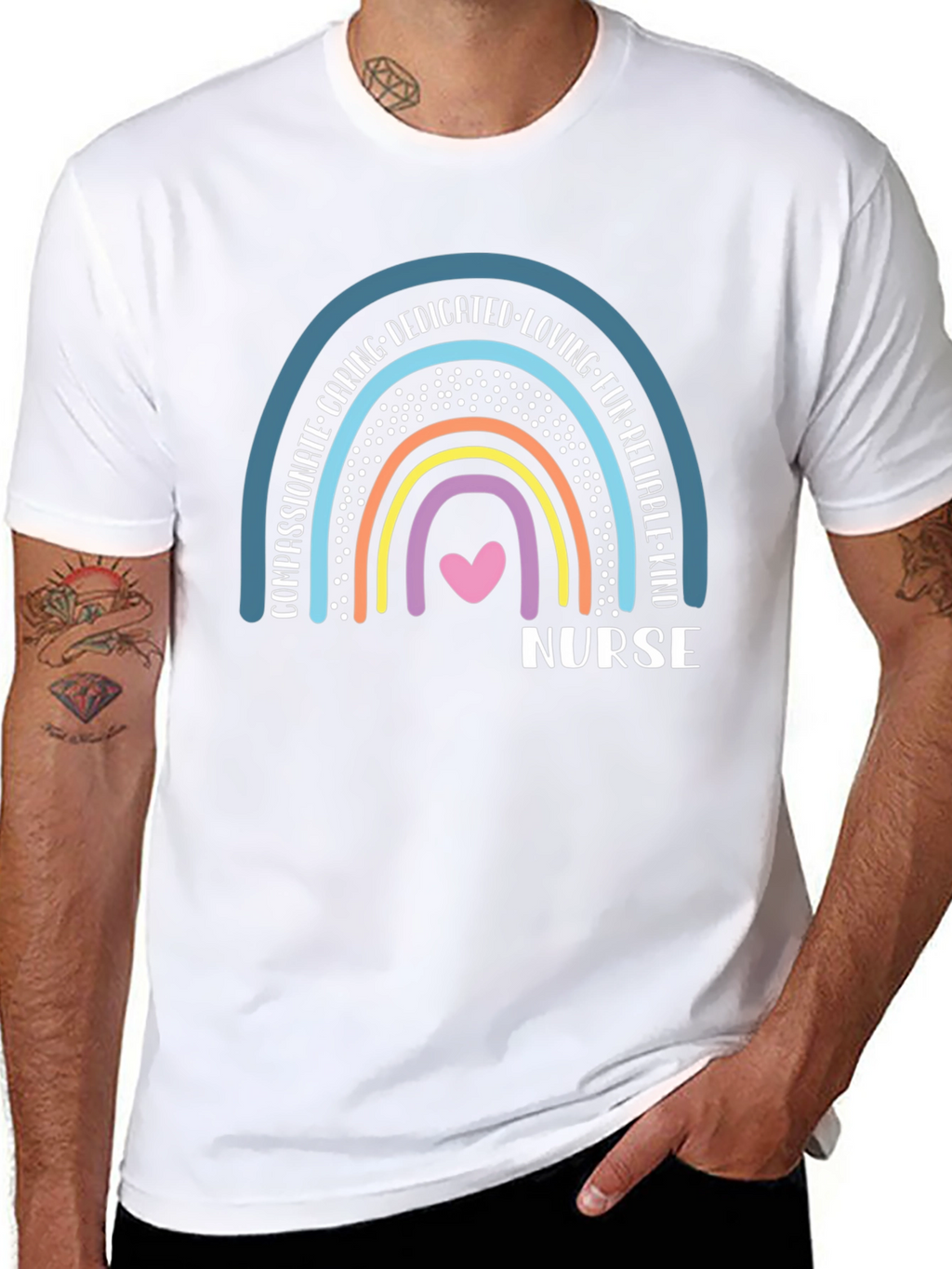 Nurse Rainbow T-Shirt - Caring Dedicated & Kind!