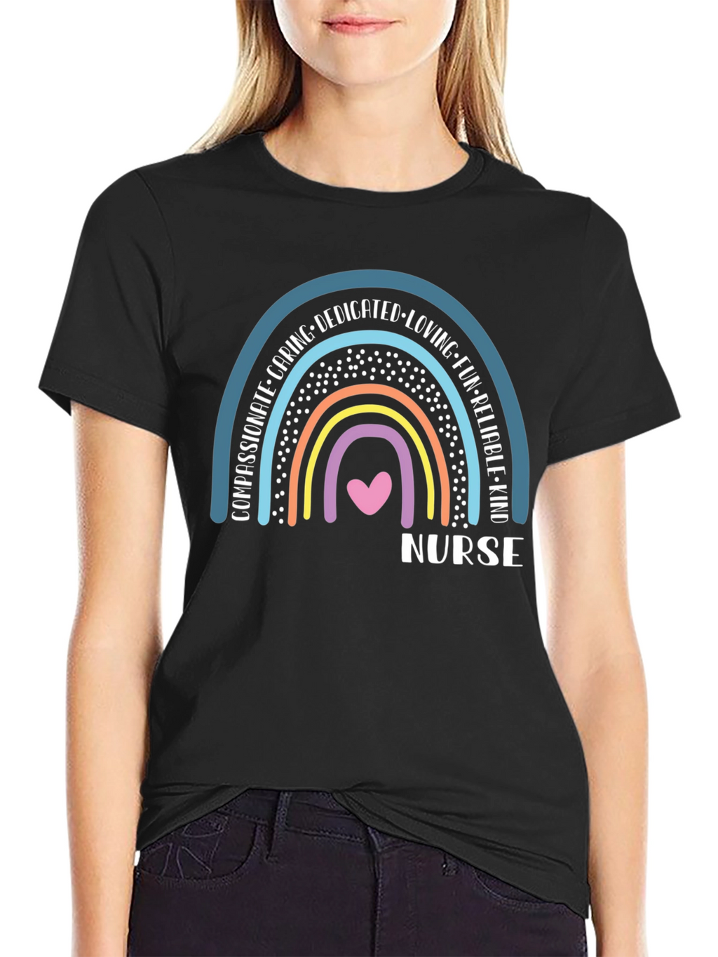 Nurse Rainbow T-Shirt - Caring Dedicated & Kind!