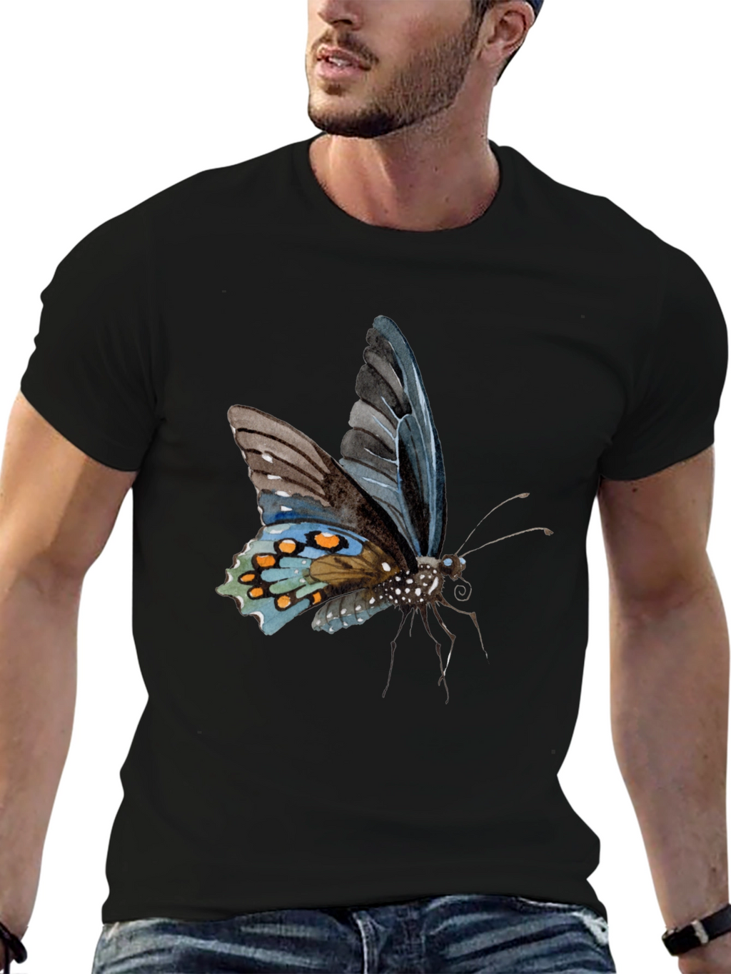 Butterfly Print Black T-Shirt