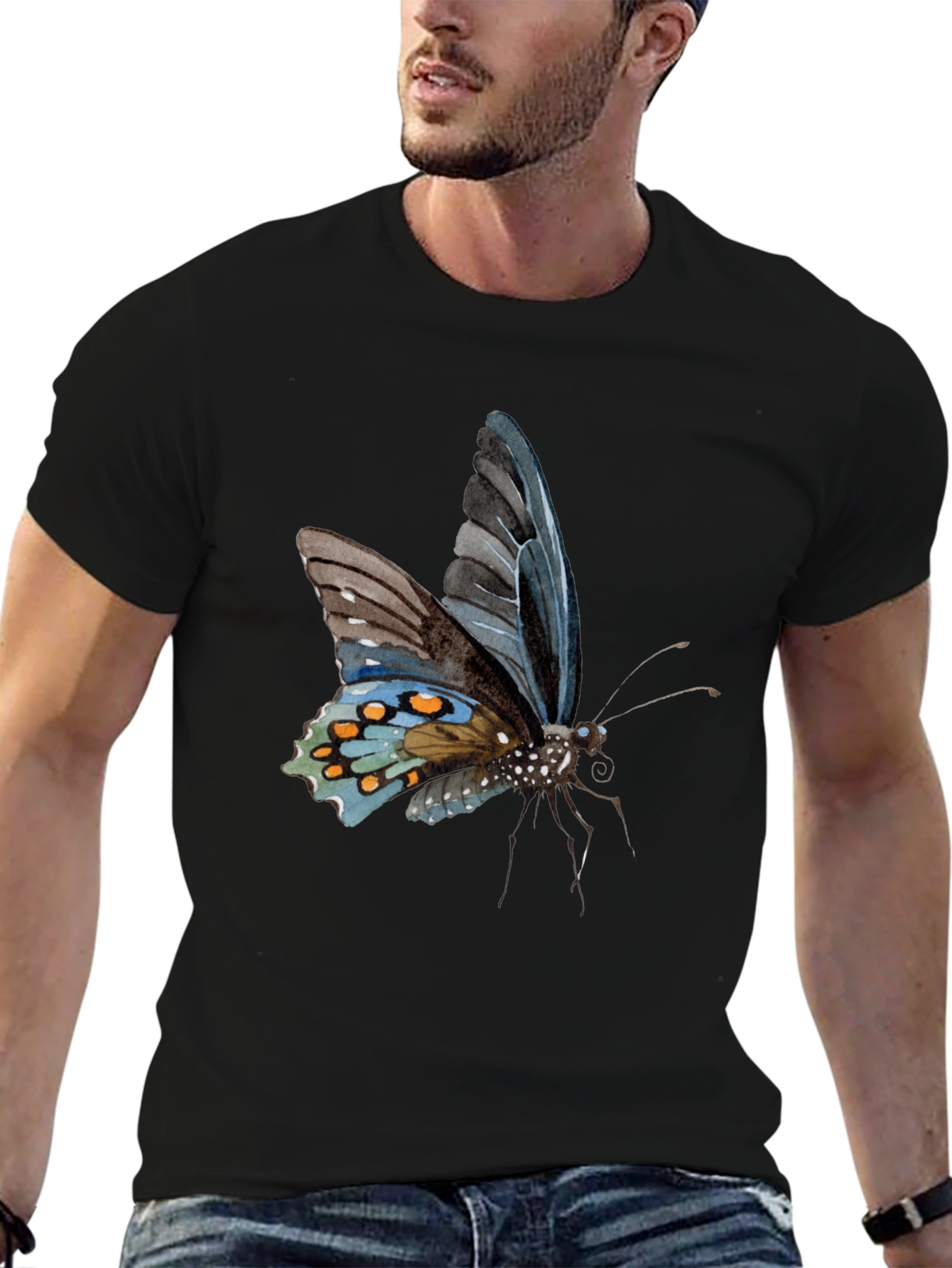 Butterfly Print Black T-Shirt
