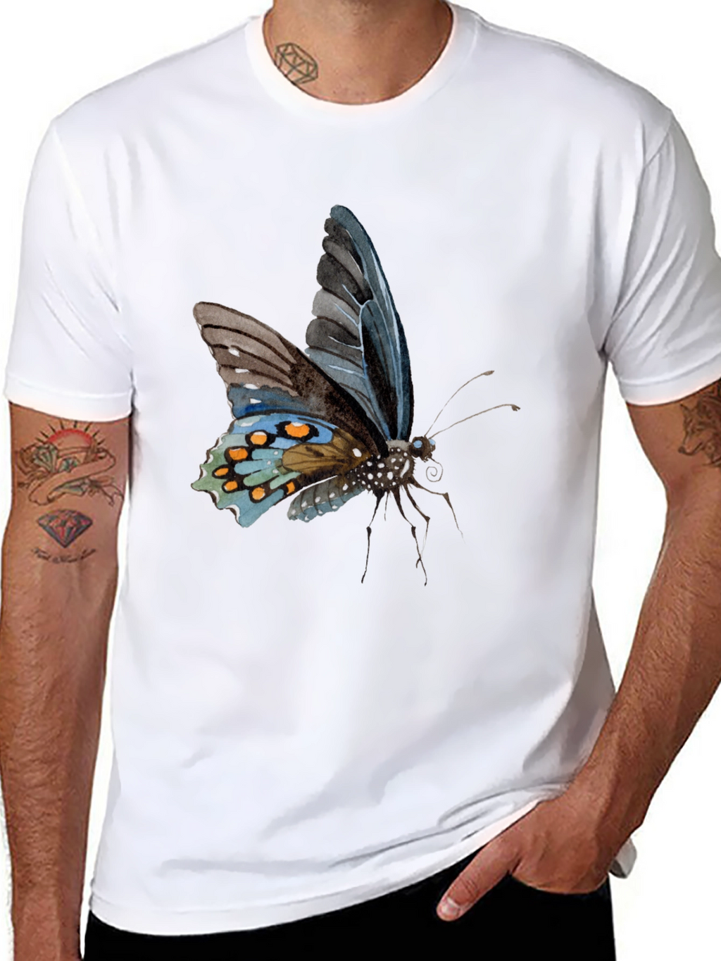 Butterfly Print Black T-Shirt