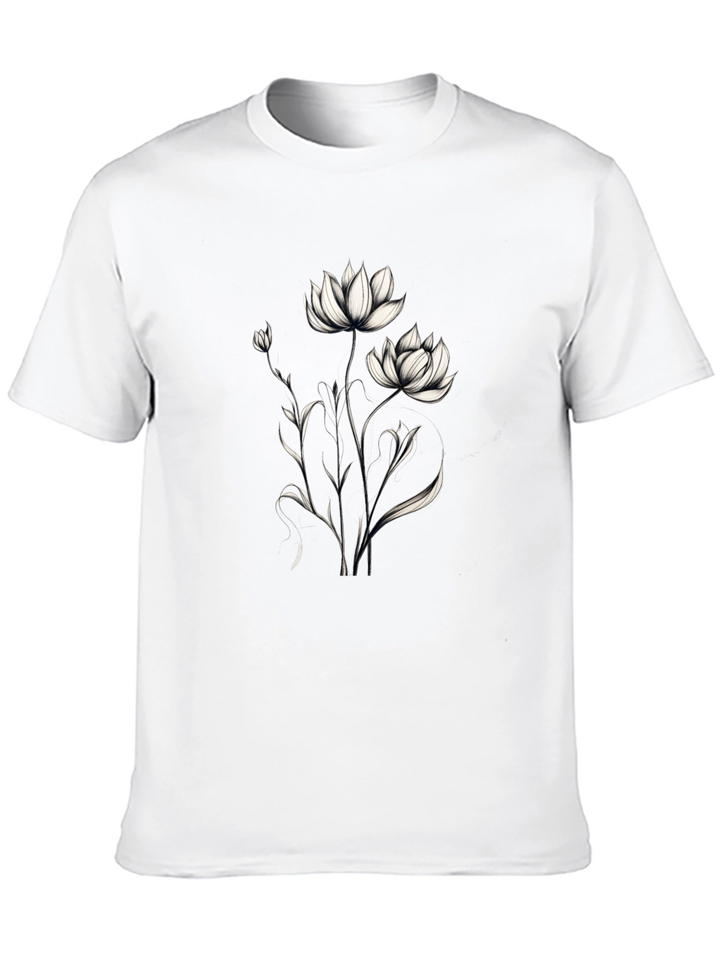 Elegant Floral Graphic Black T-Shirt