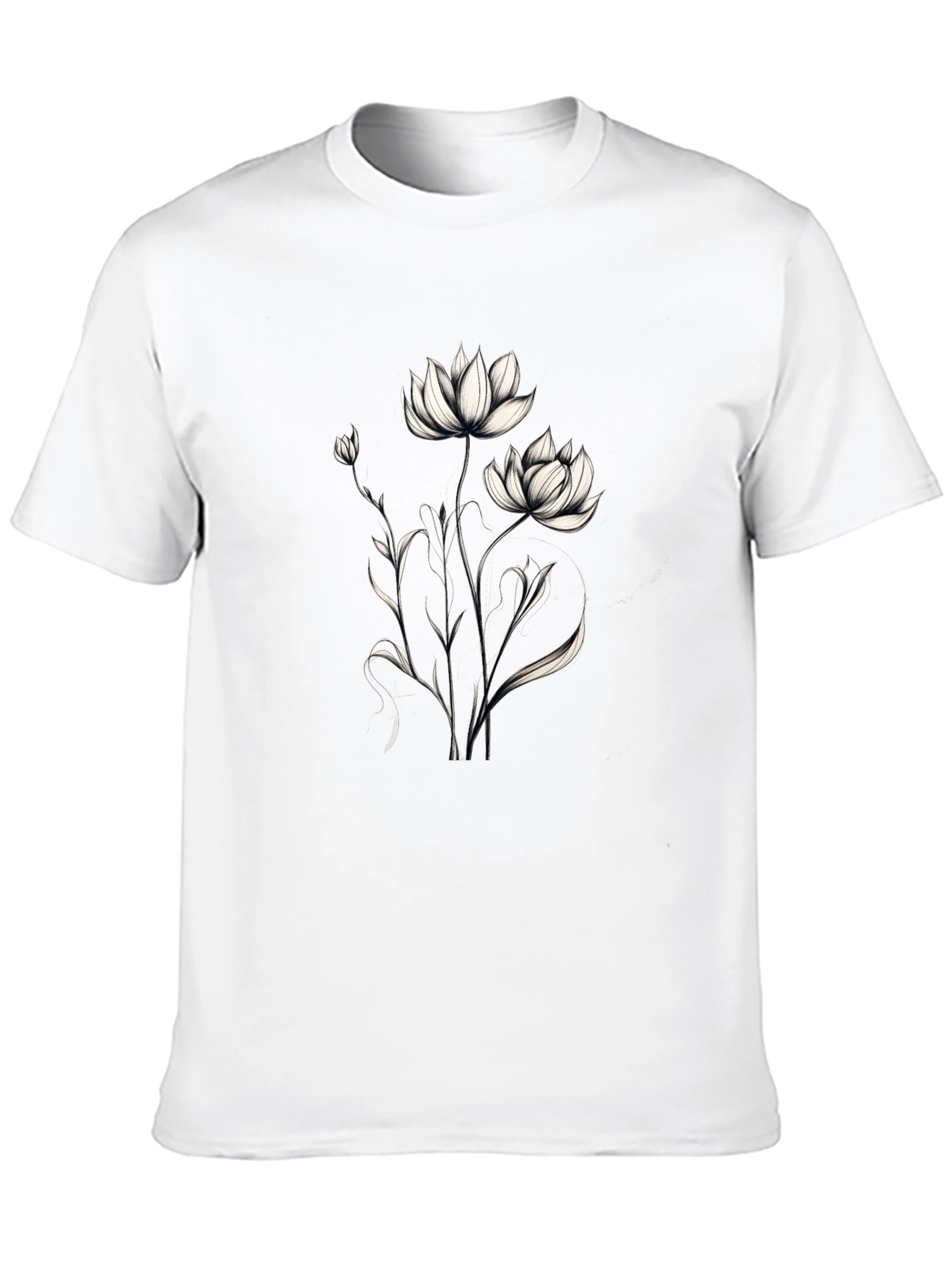 Elegant Floral Graphic Black T-Shirt