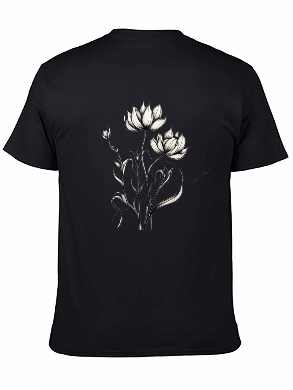 Elegant Floral Graphic Black T-Shirt