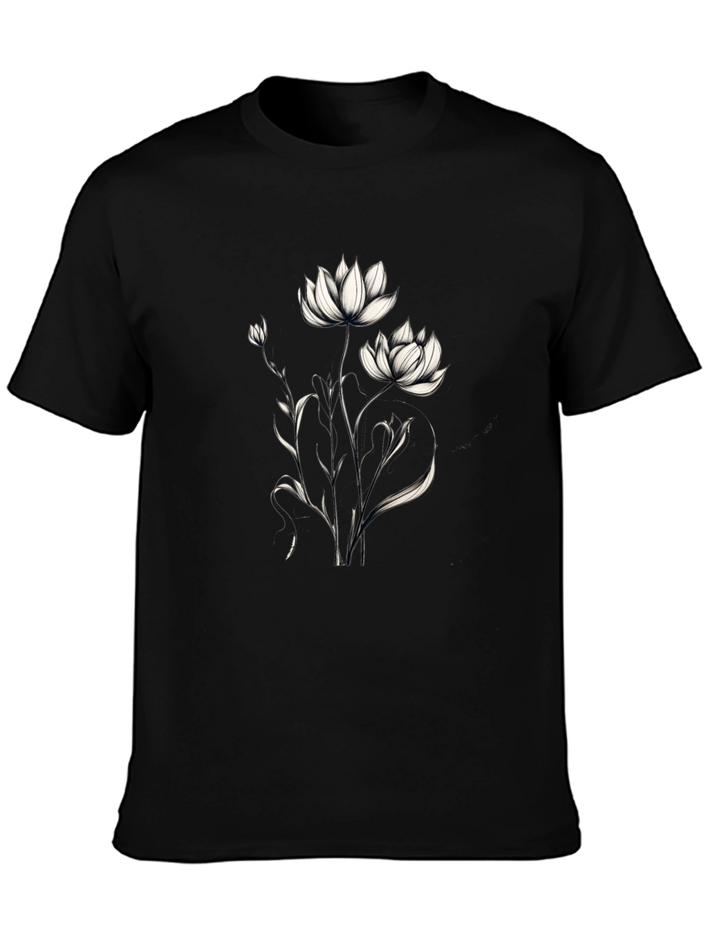 Elegant Floral Graphic Black T-Shirt