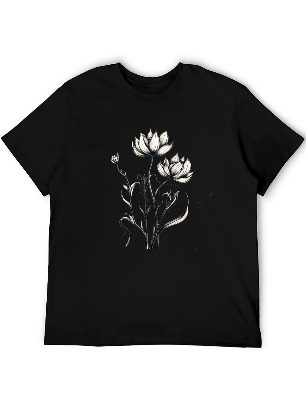 Elegant Floral Graphic Black T-Shirt