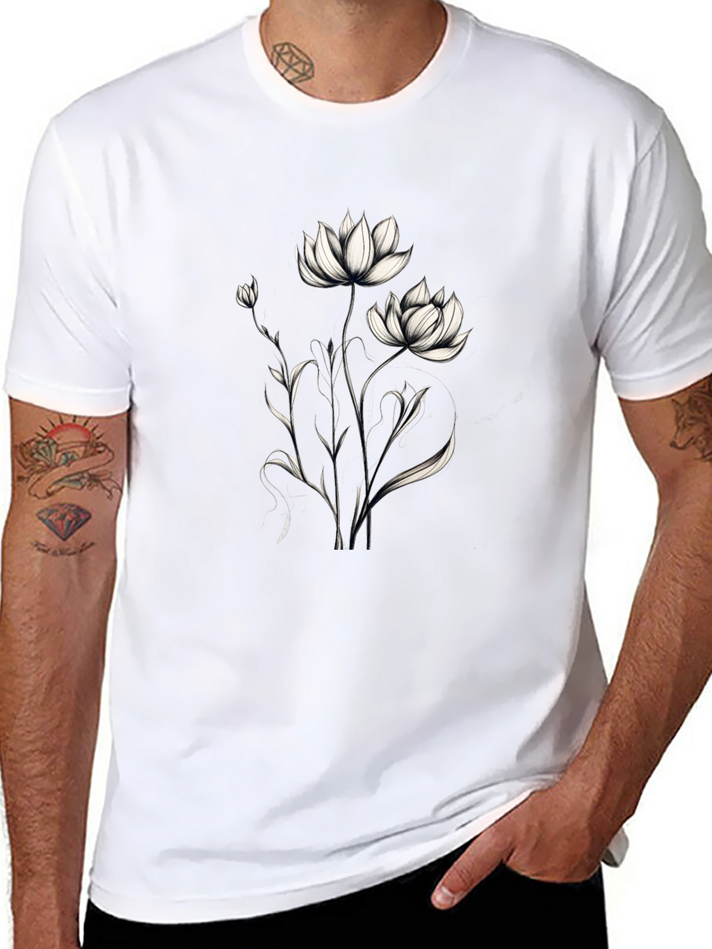 Elegant Floral Graphic Black T-Shirt