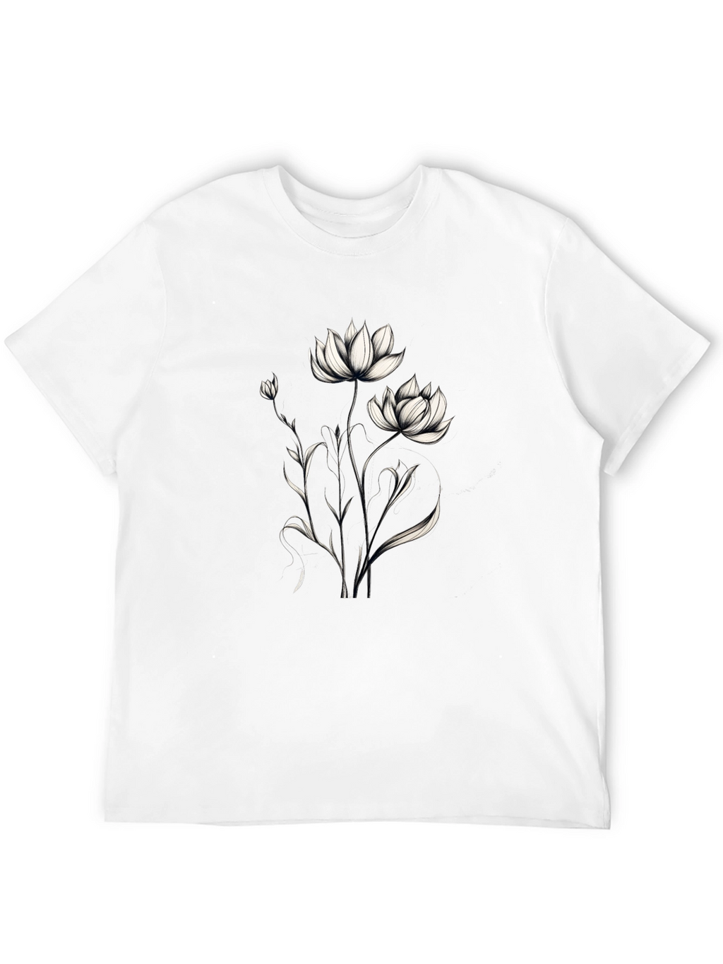 Elegant Floral Graphic Black T-Shirt