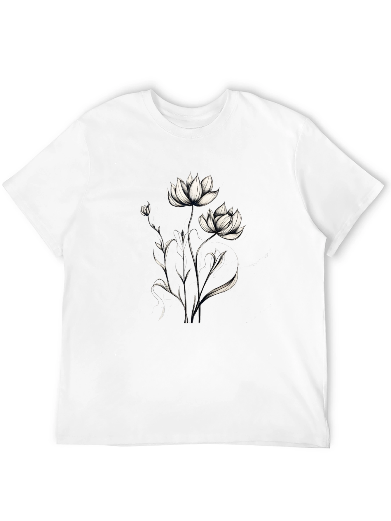 Elegant Floral Graphic Black T-Shirt
