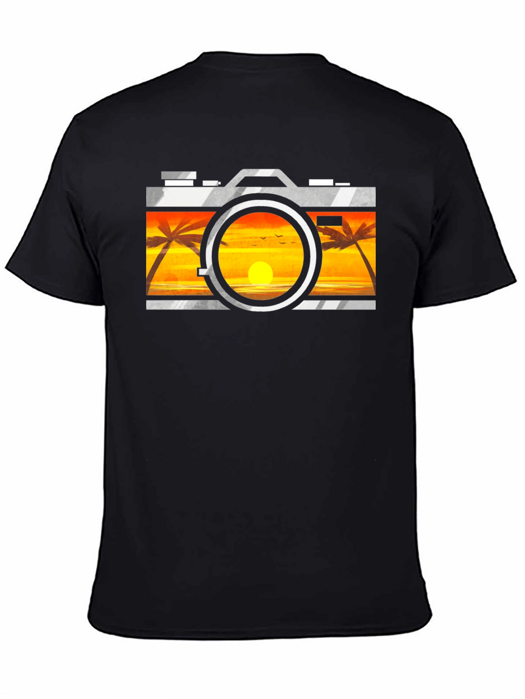 Sunset Camera Graphic Tee - Black Cotton T-Shirt