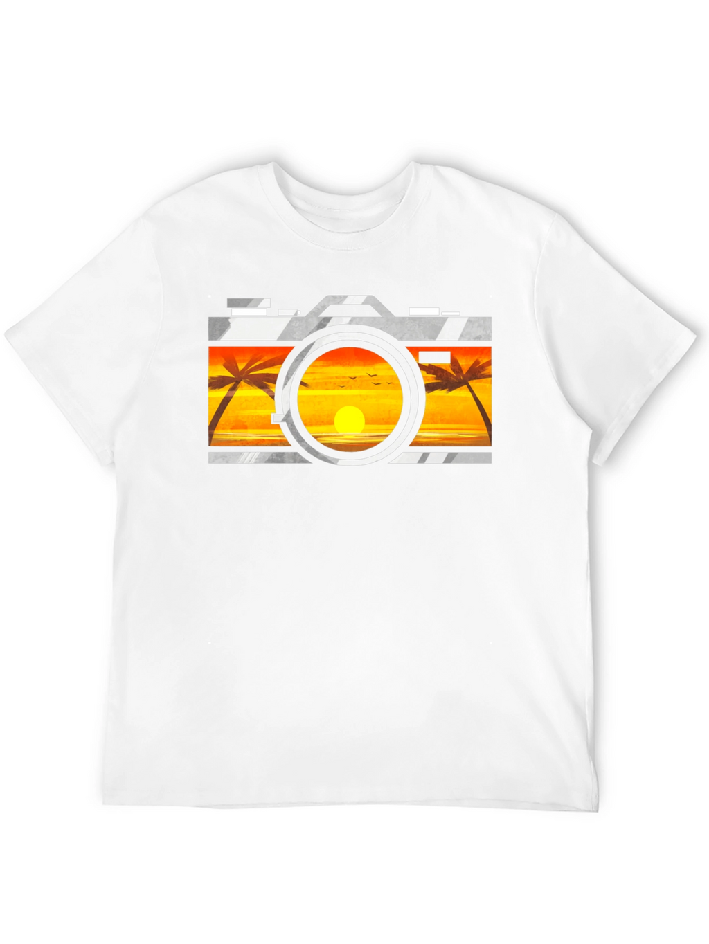 Sunset Camera Graphic Tee - Black Cotton T-Shirt