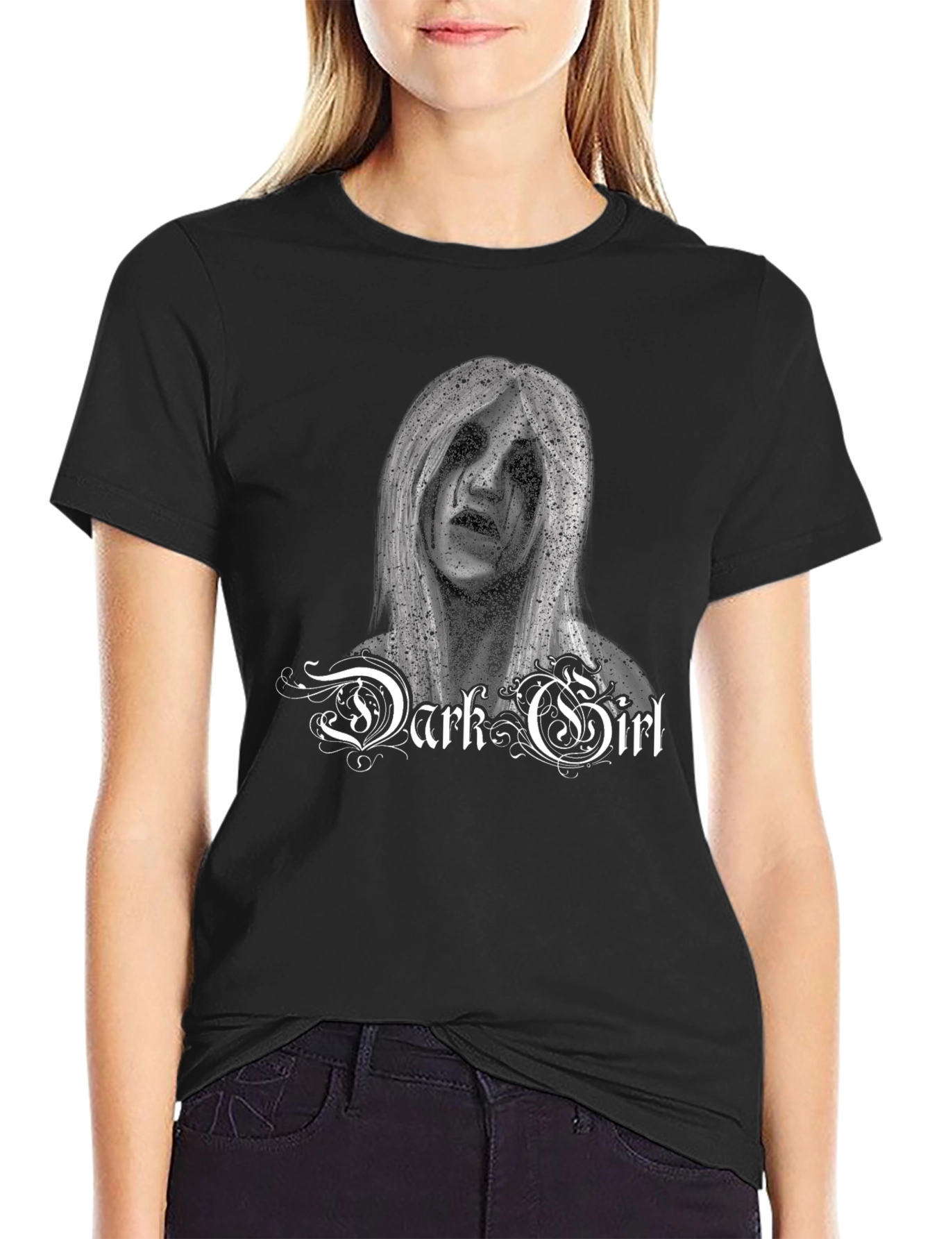 Dark Girl Graphic Print Black T-Shirt