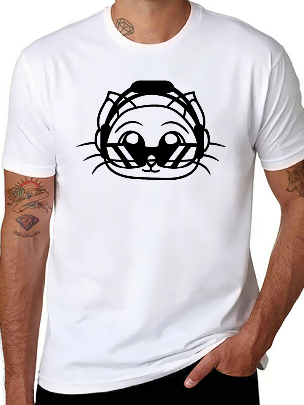 DJ Cat Black Graphic Tee - Cool & Stylish