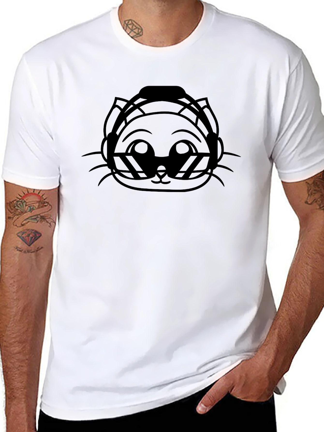 DJ Cat Black Graphic Tee - Cool & Stylish