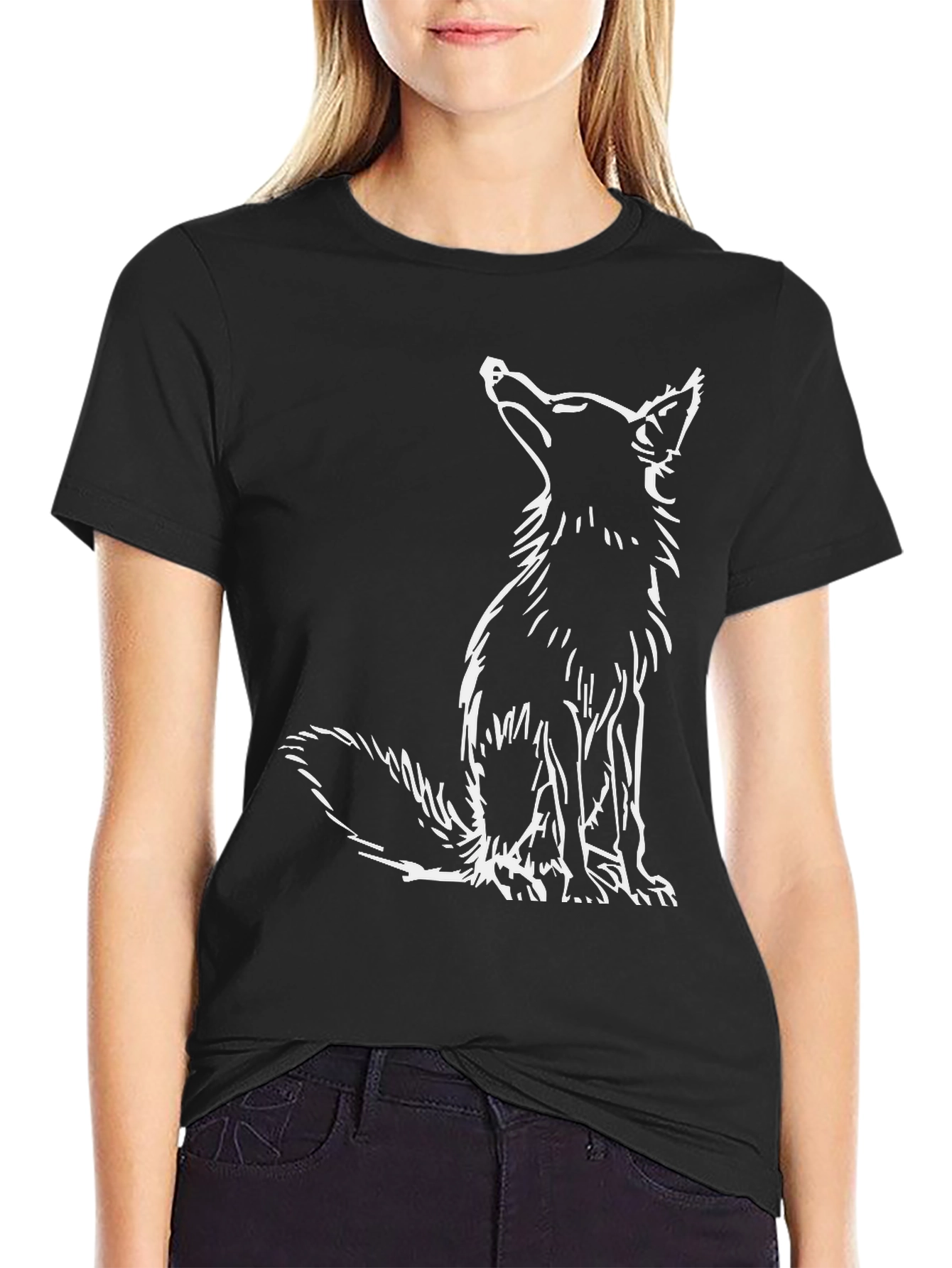 Fox Graphic Tee - Black Cotton Casual Wear