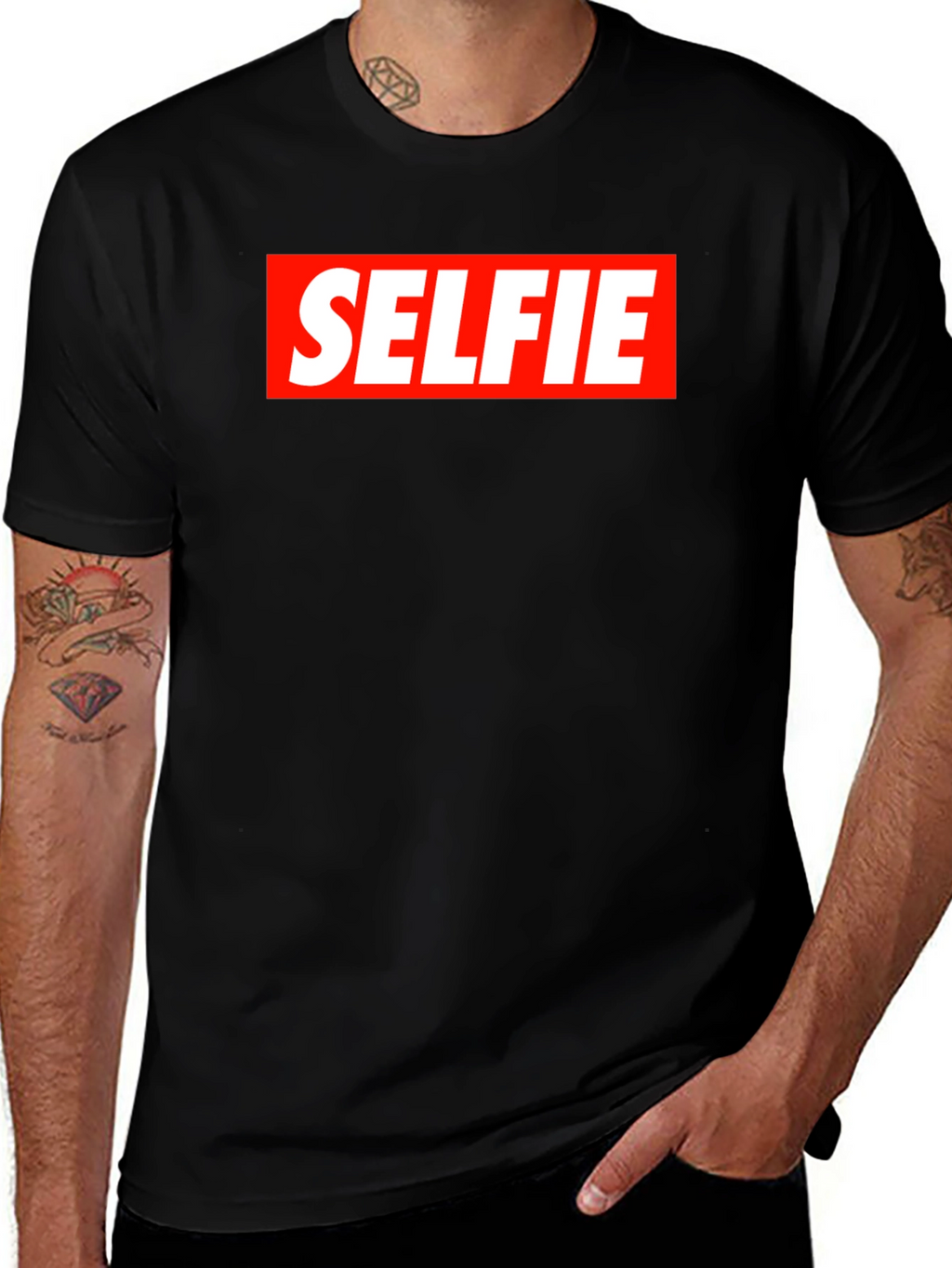 Selfie Graphic Tee - Bold Red Box Design