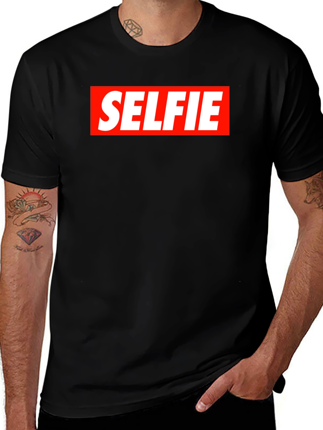 Selfie Graphic Tee - Bold Red Box Design