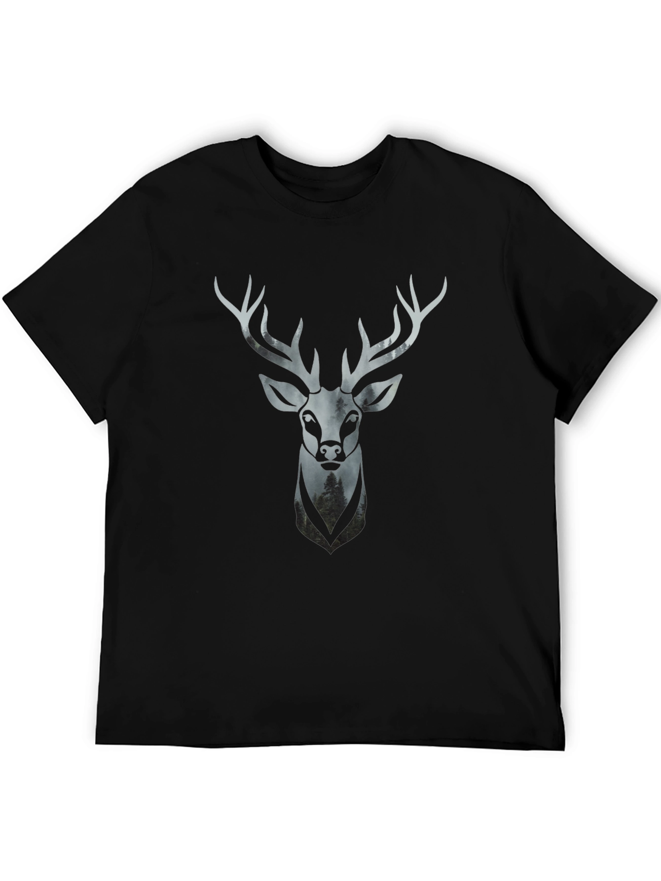 Stag Head Graphic Tee - Modern Mens Black T-Shirt