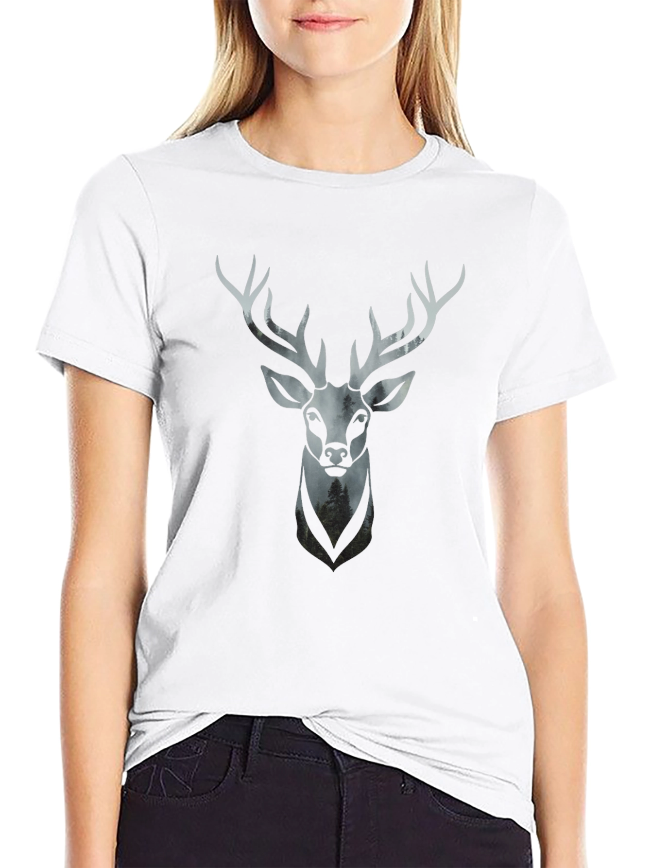 Stag Head Graphic Tee - Modern Mens Black T-Shirt