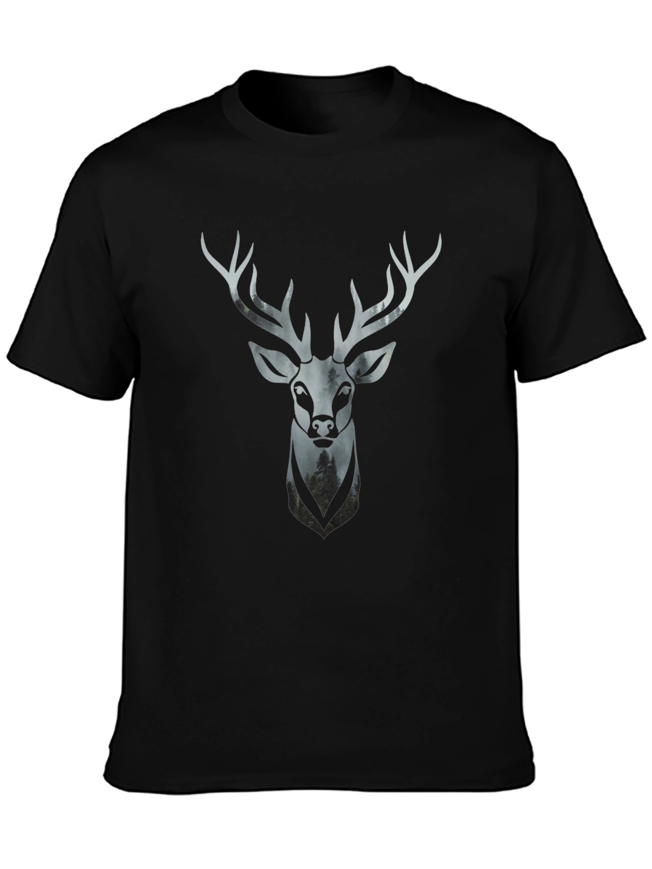 Stag Head Graphic Tee - Modern Mens Black T-Shirt