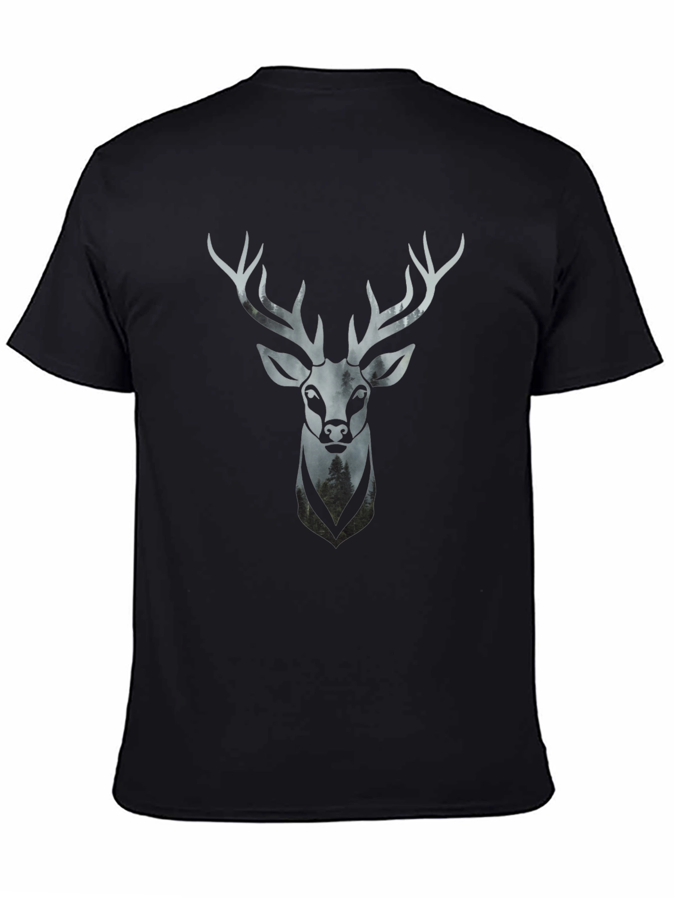 Stag Head Graphic Tee - Modern Mens Black T-Shirt