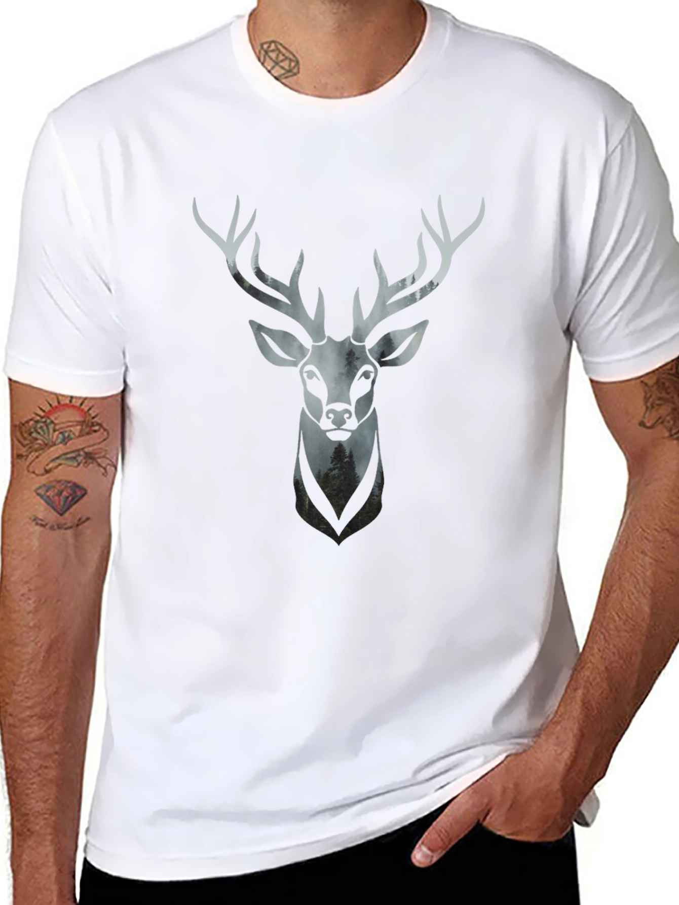 Stag Head Graphic Tee - Modern Mens Black T-Shirt