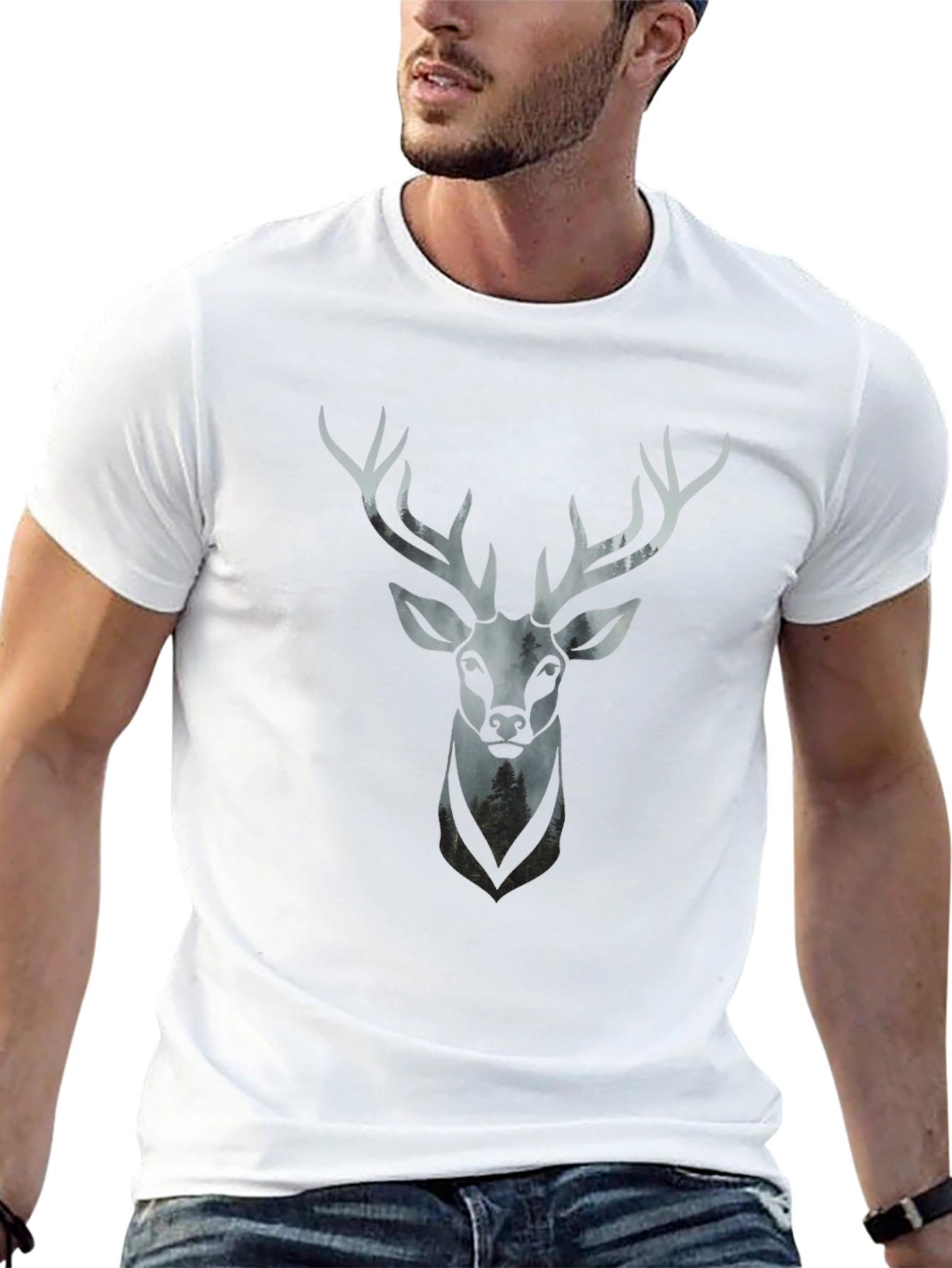 Stag Head Graphic Tee - Modern Mens Black T-Shirt