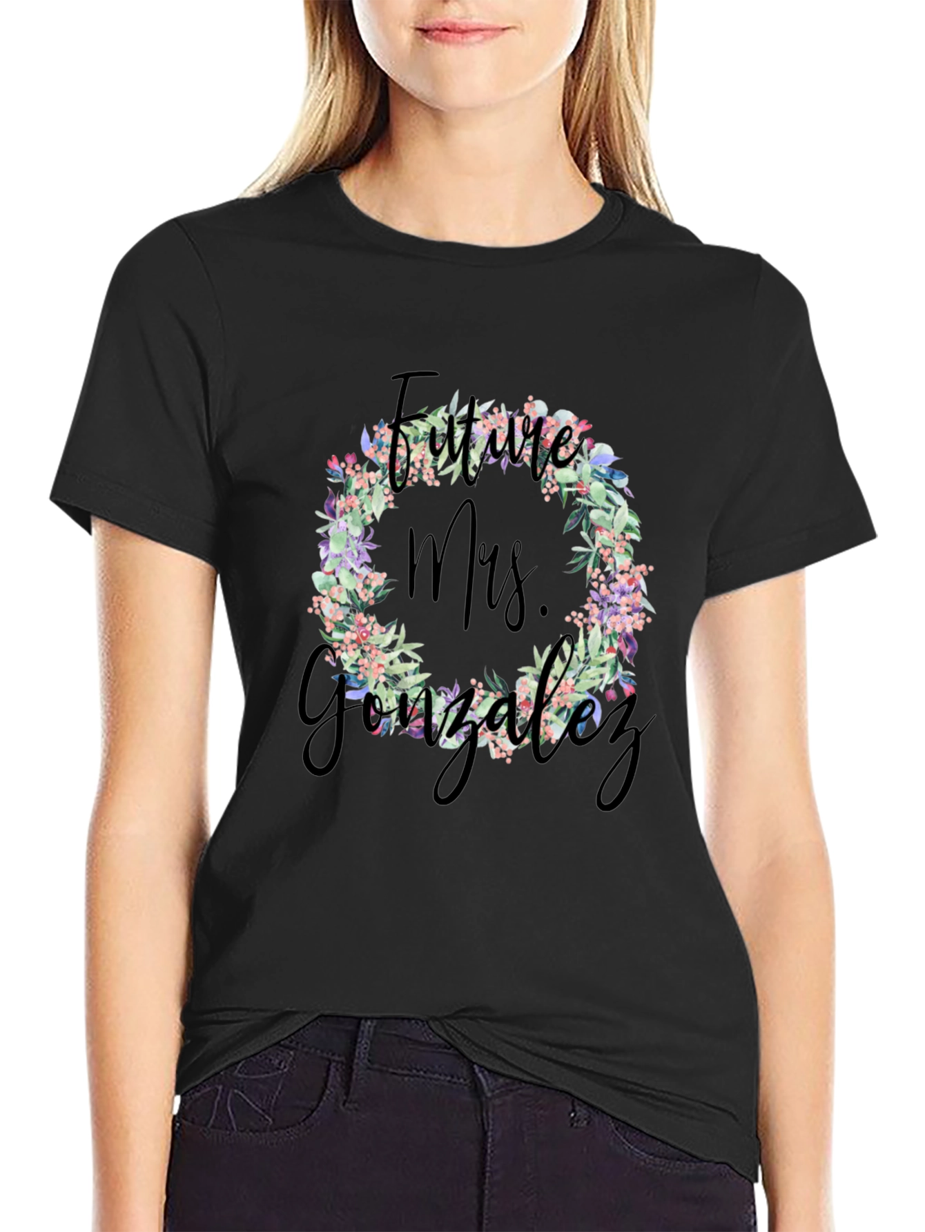 Future Mrs. Gonzalez Floral Wreath T-Shirt