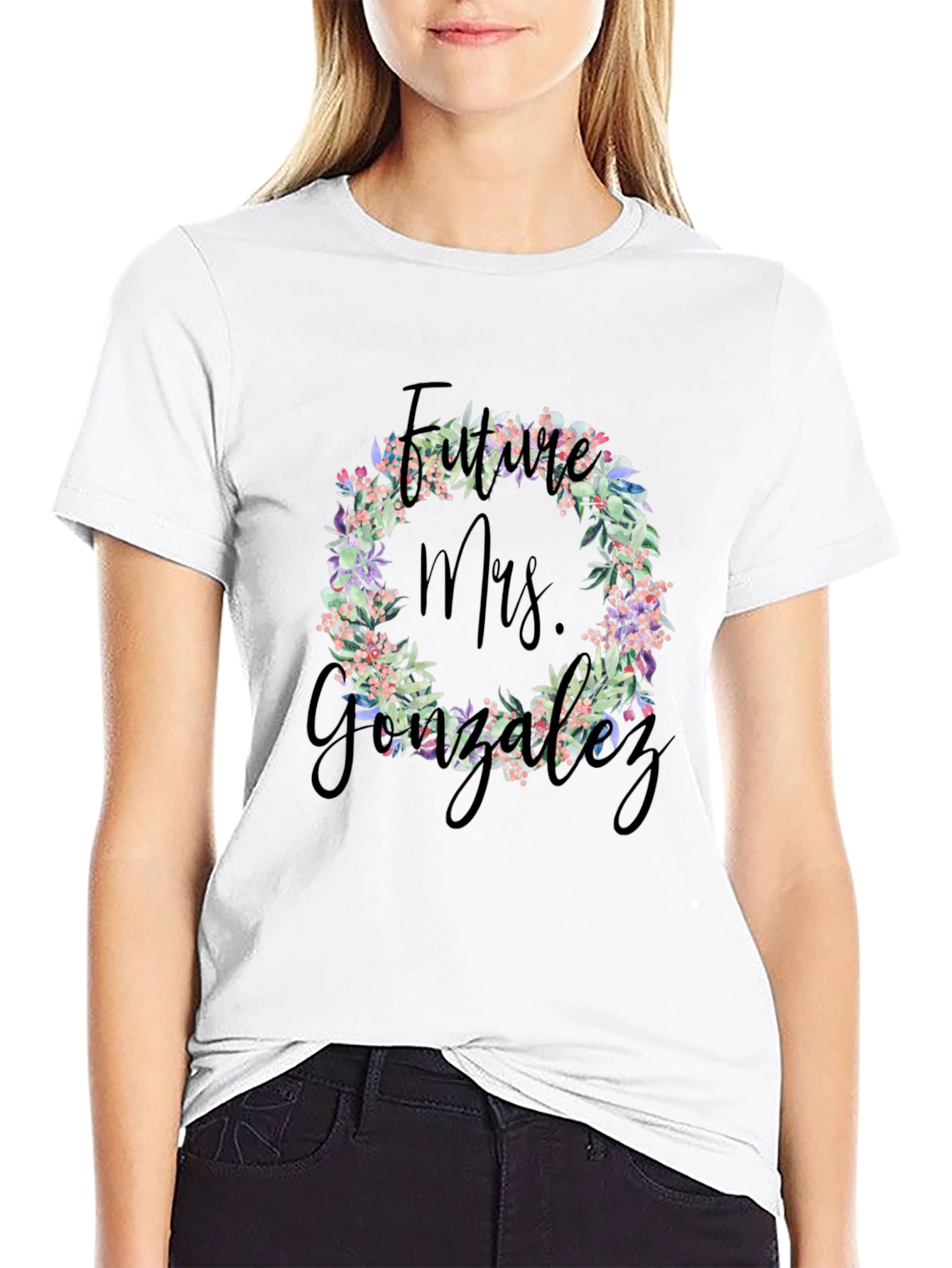 Future Mrs. Gonzalez Floral Wreath T-Shirt