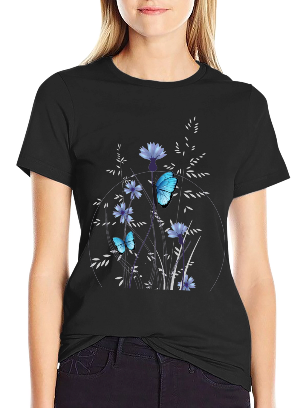 Butterfly Floral Black T-Shirt
