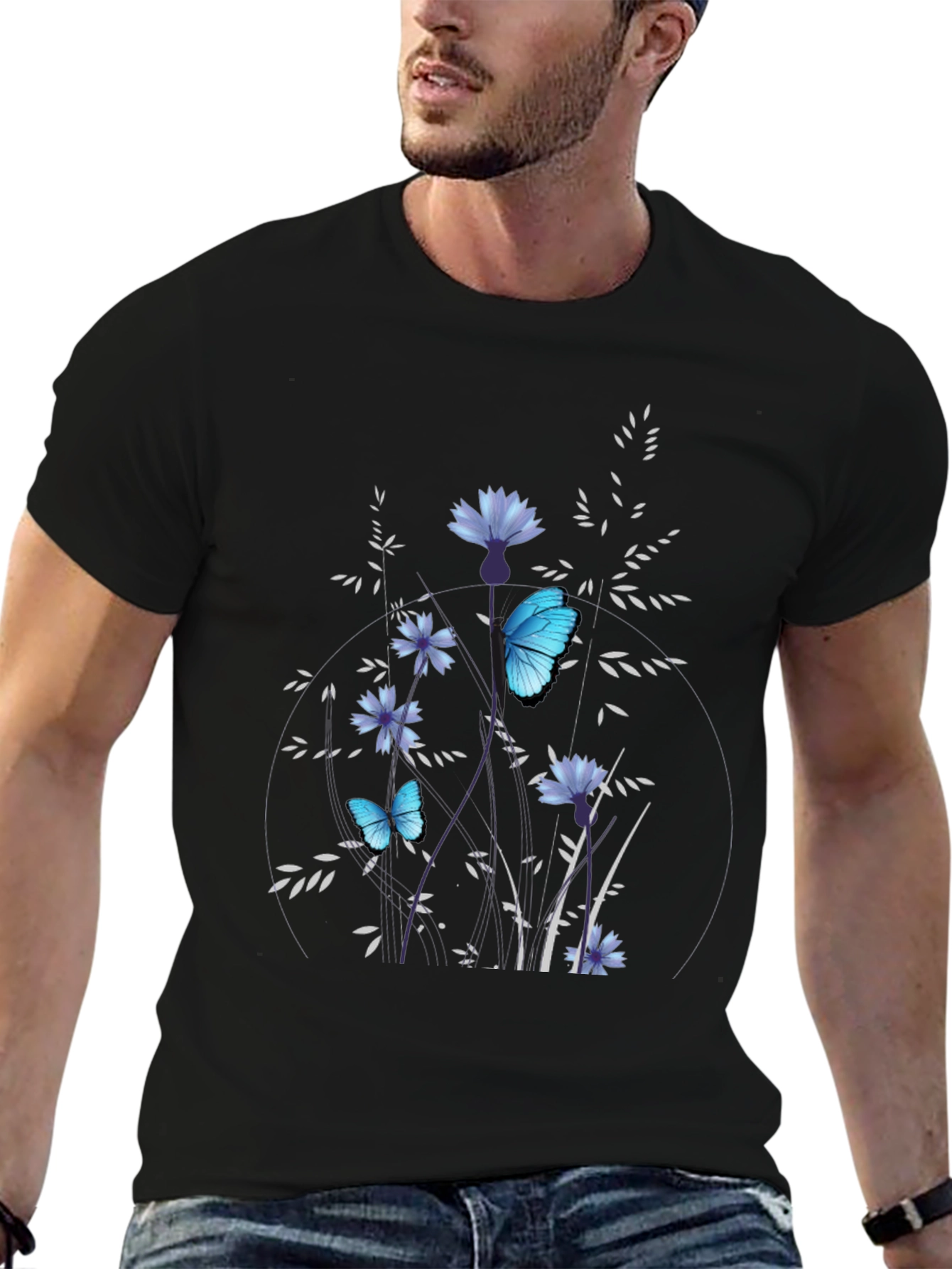 Butterfly Floral Black T-Shirt
