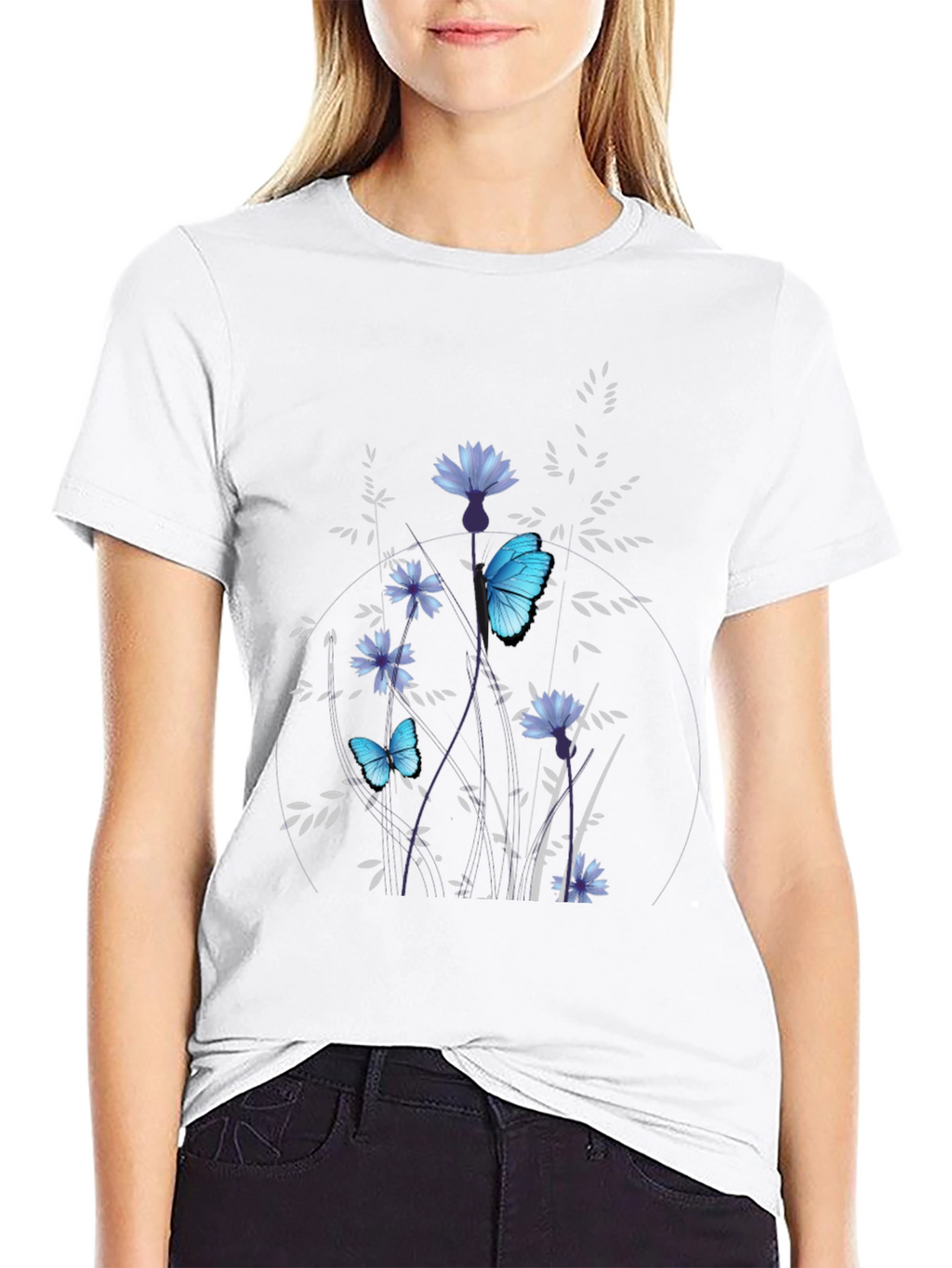 Butterfly Floral Black T-Shirt