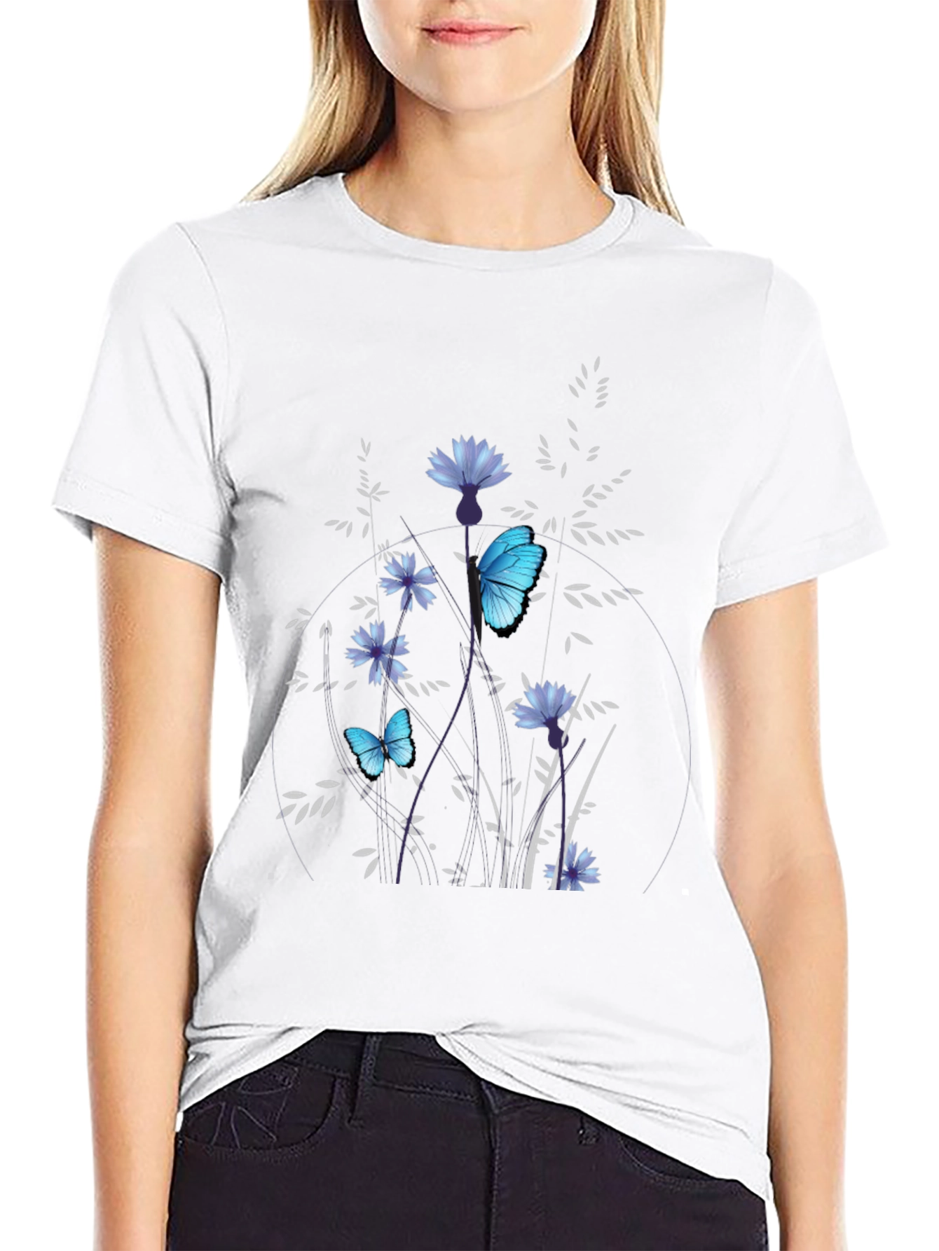 Butterfly Floral Black T-Shirt