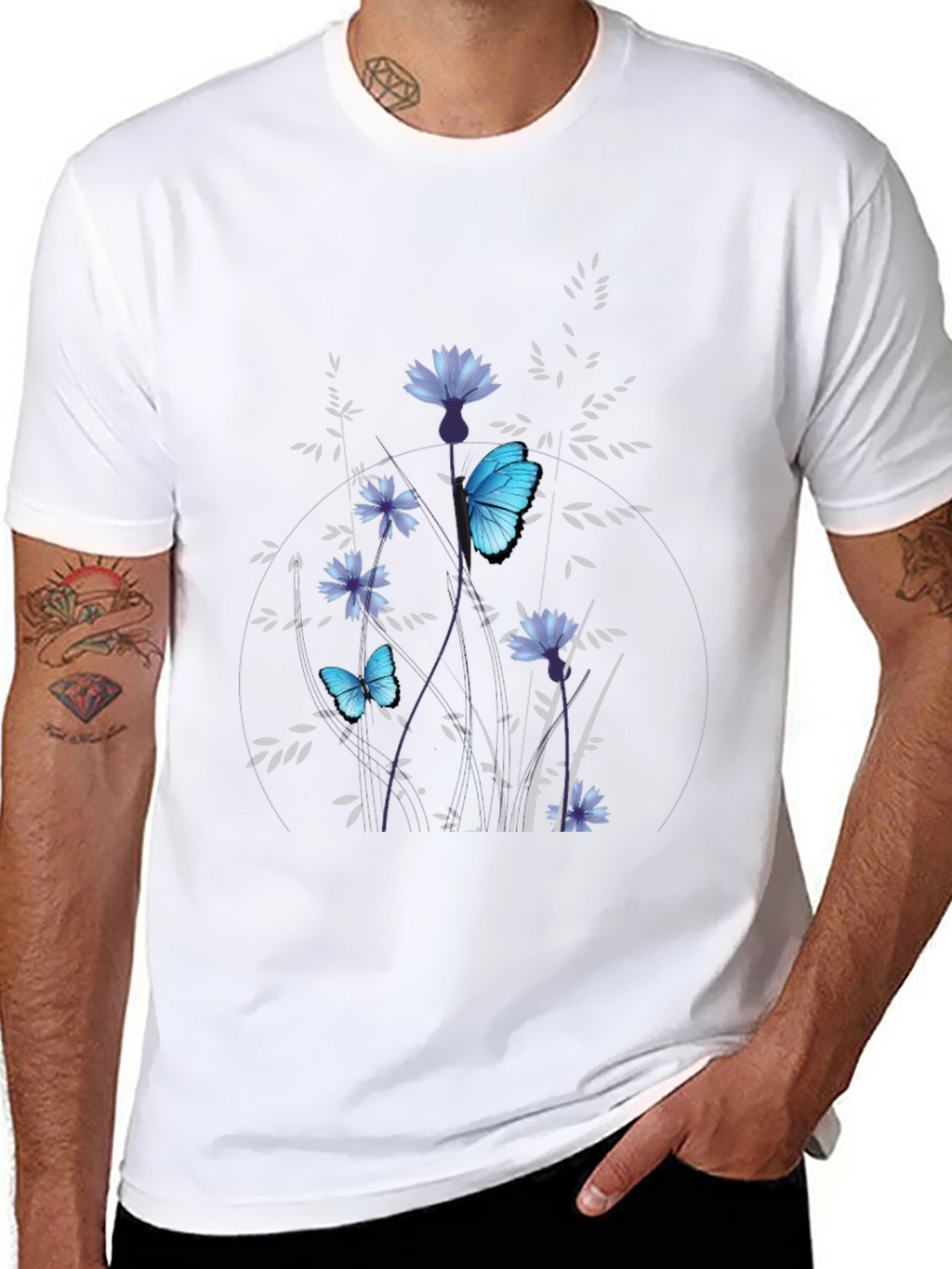 Butterfly Floral Black T-Shirt