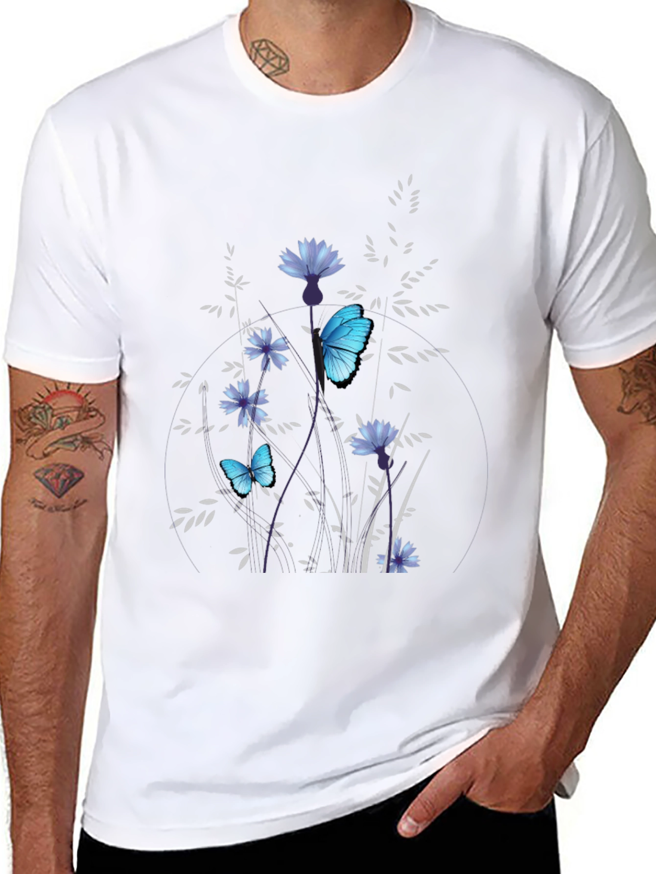 Butterfly Floral Black T-Shirt