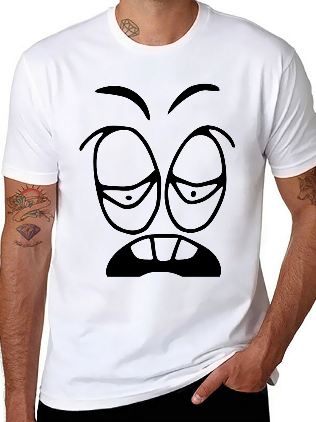 Sleepy Cartoon Face Graphic Tee - Black