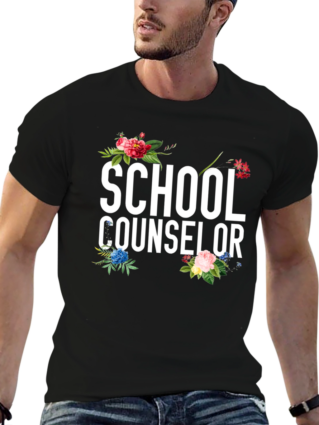School Counselor Floral Graphic Tee