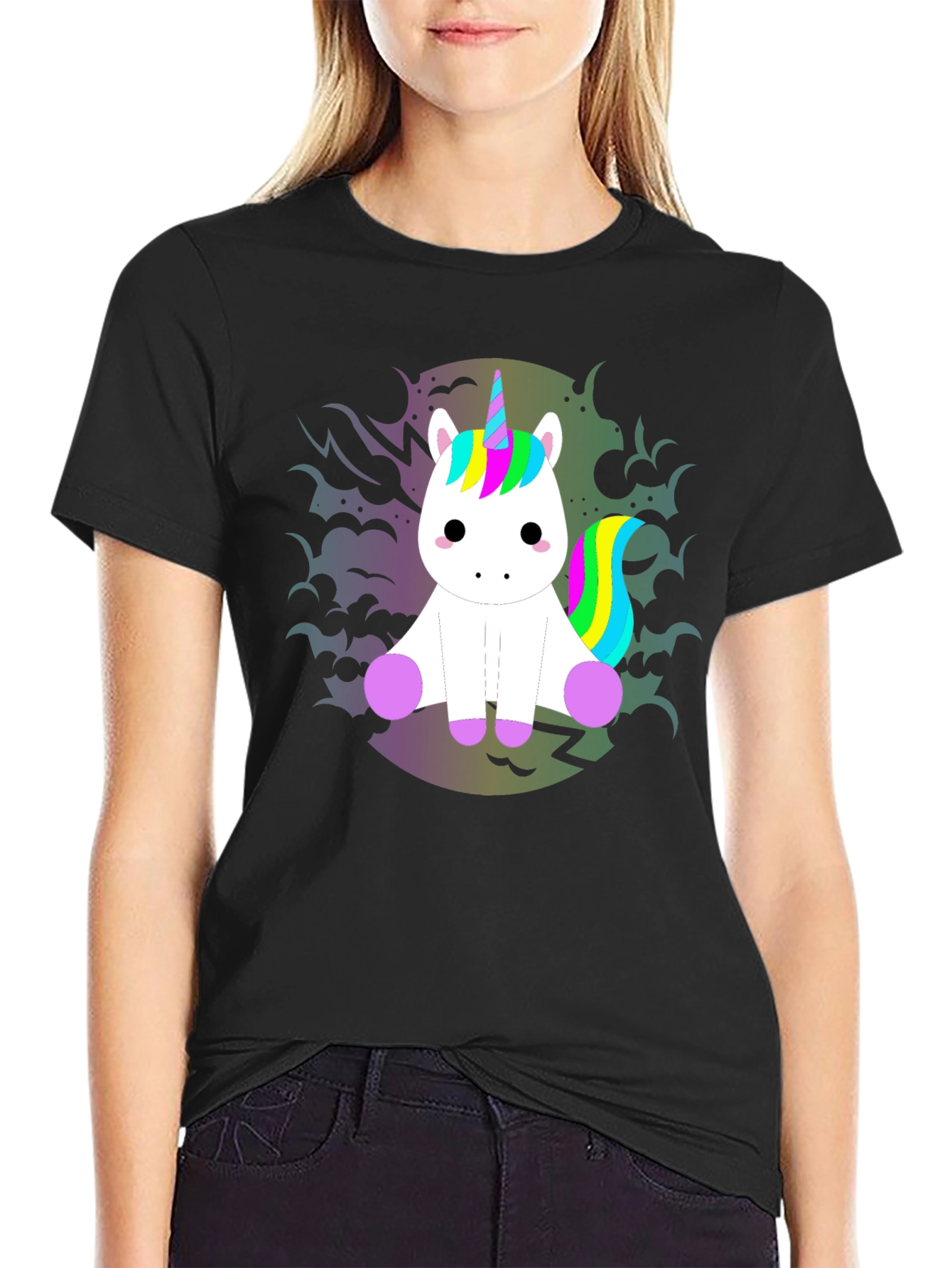 Unicorn Graphic Tee - Black Cotton T-Shirt