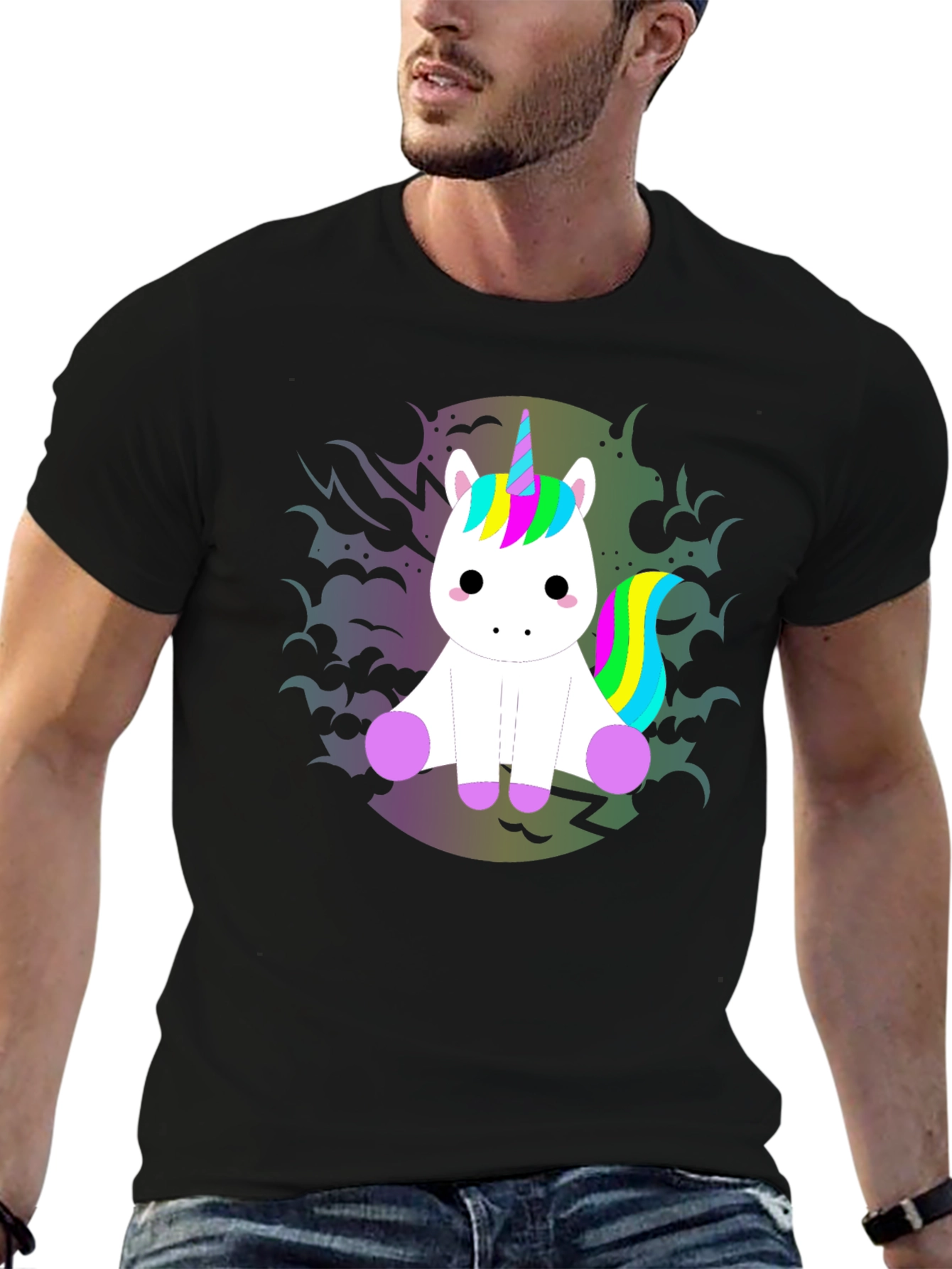 Unicorn Graphic Tee - Black Cotton T-Shirt