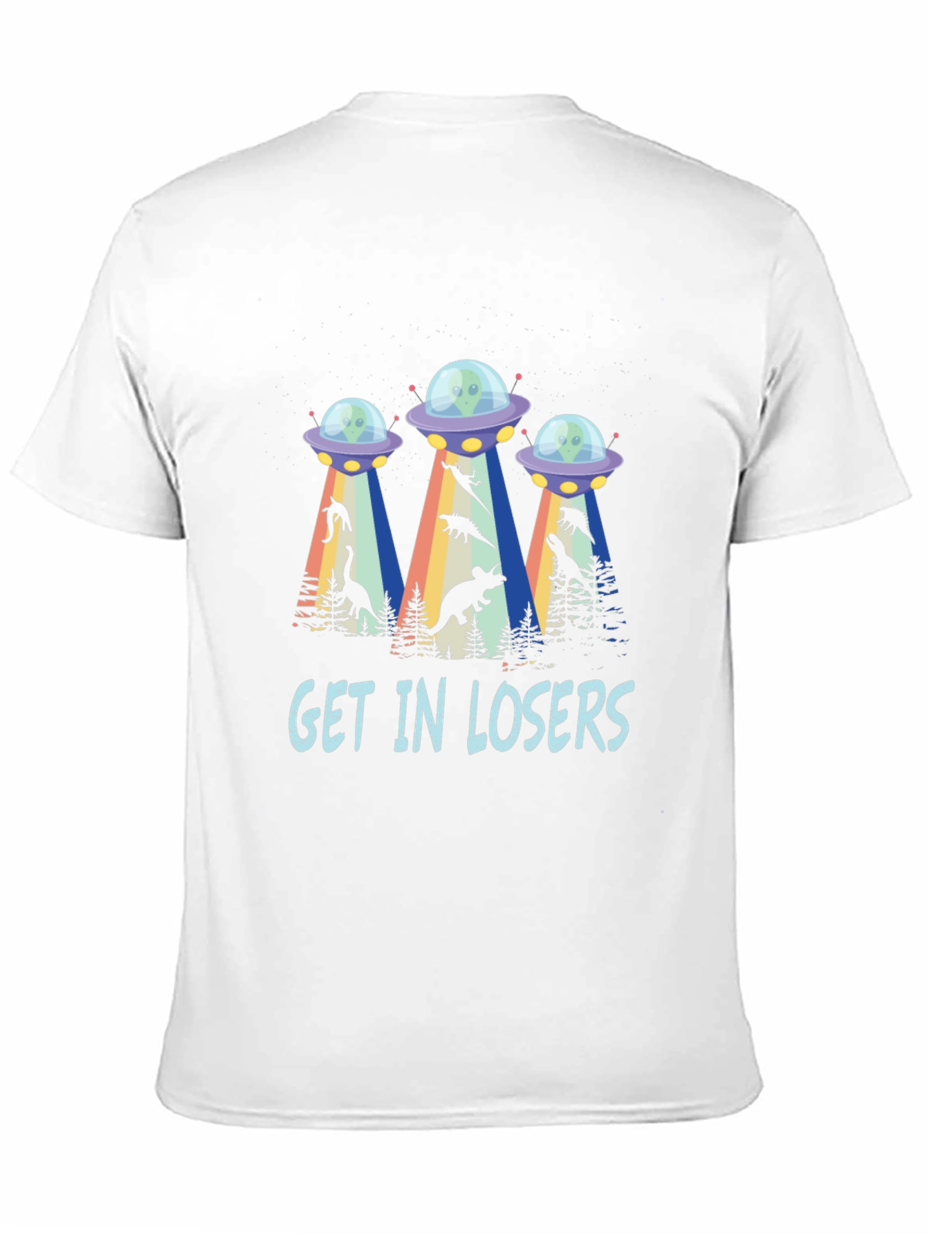 Get In Losers UFO Dinosaur Abduction T-Shirt