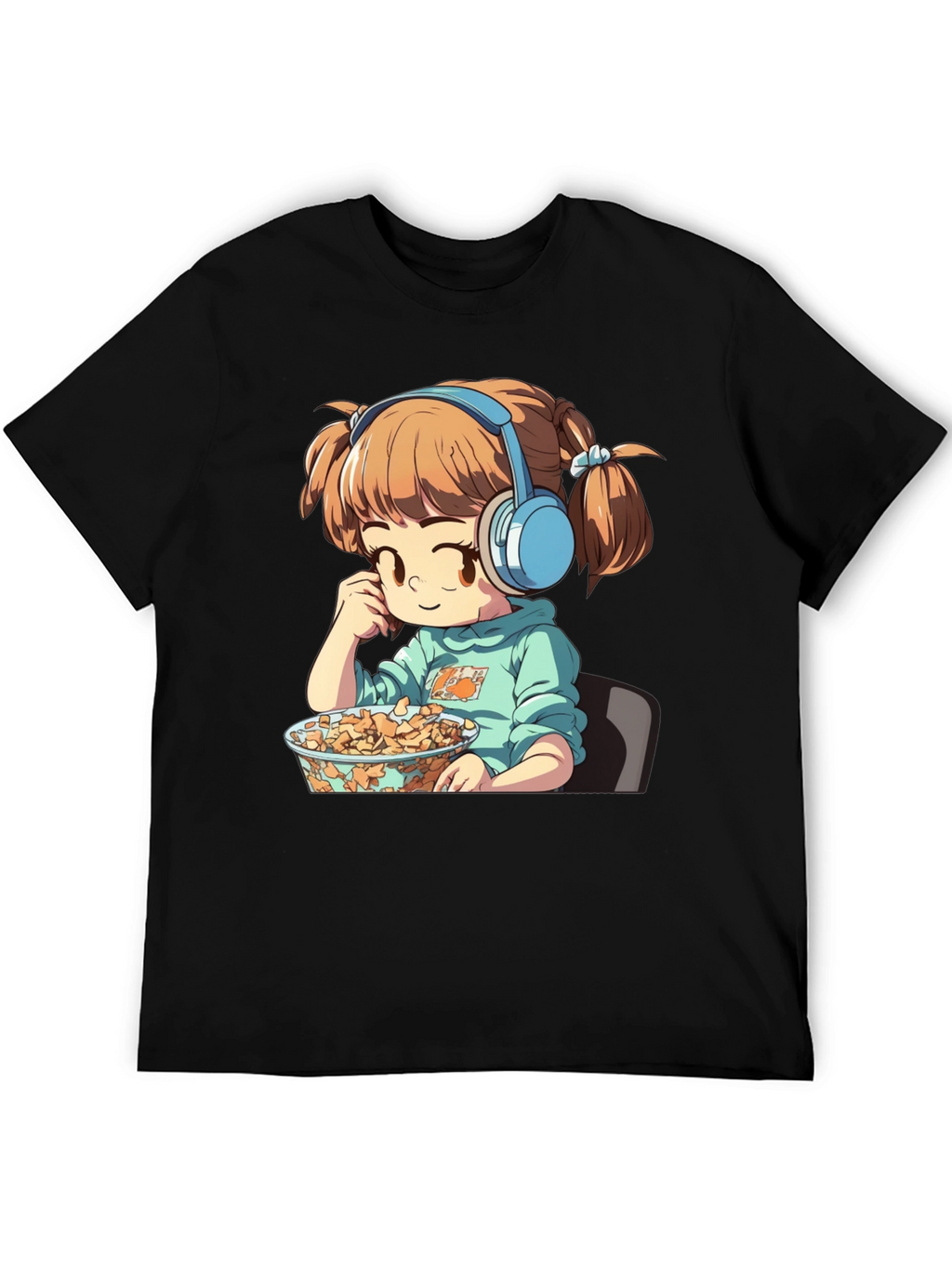 Anime Girl on Black T-Shirt