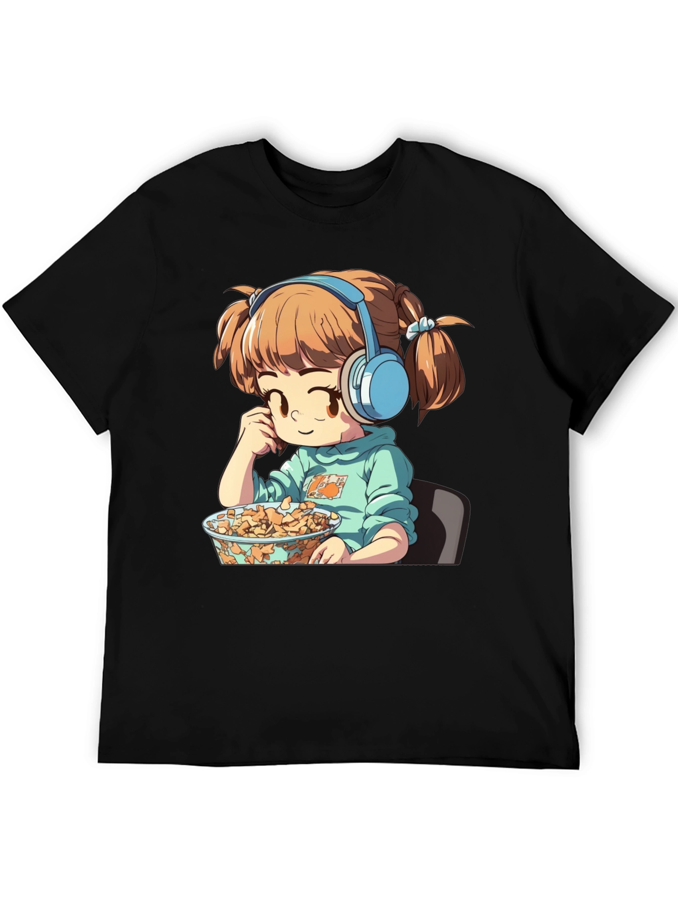 Anime Girl on Black T-Shirt
