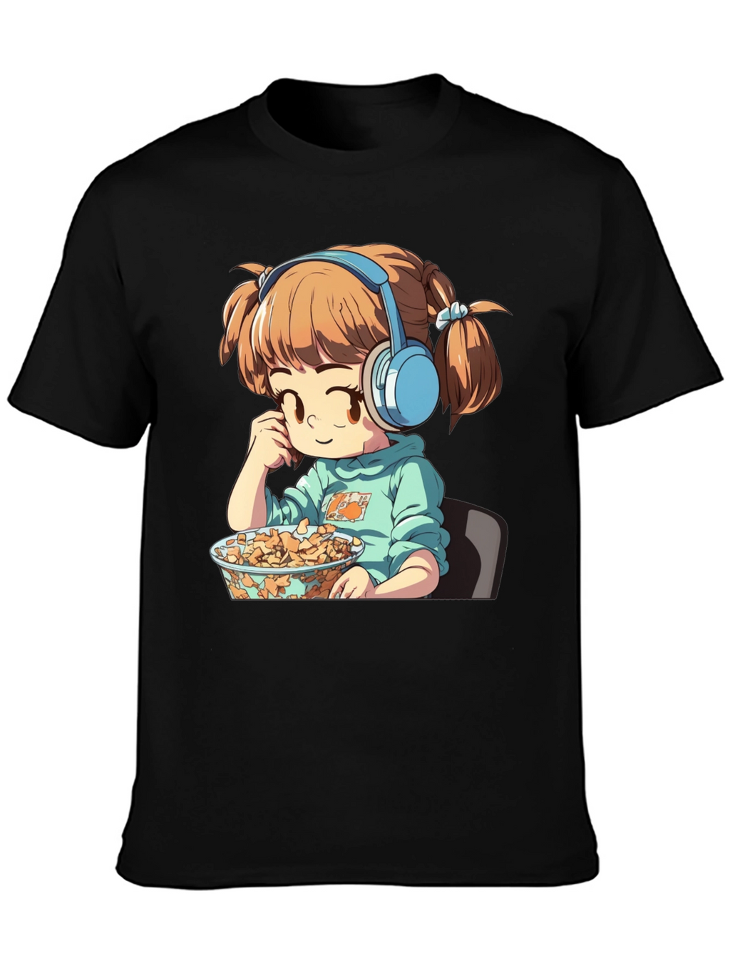 Anime Girl on Black T-Shirt