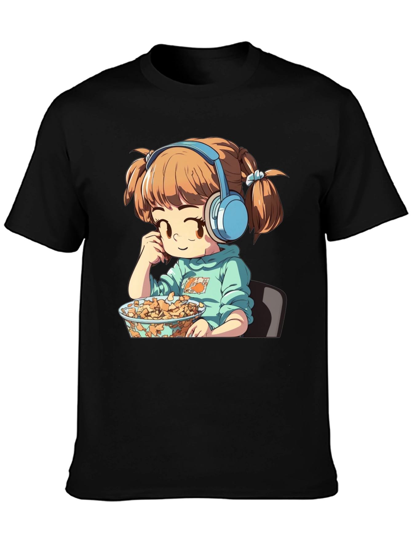 Anime Girl on Black T-Shirt