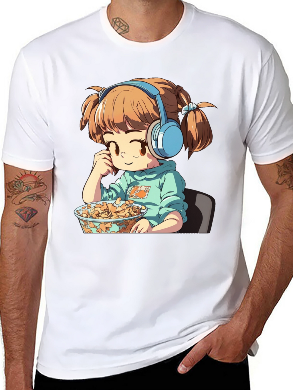 Anime Girl on Black T-Shirt