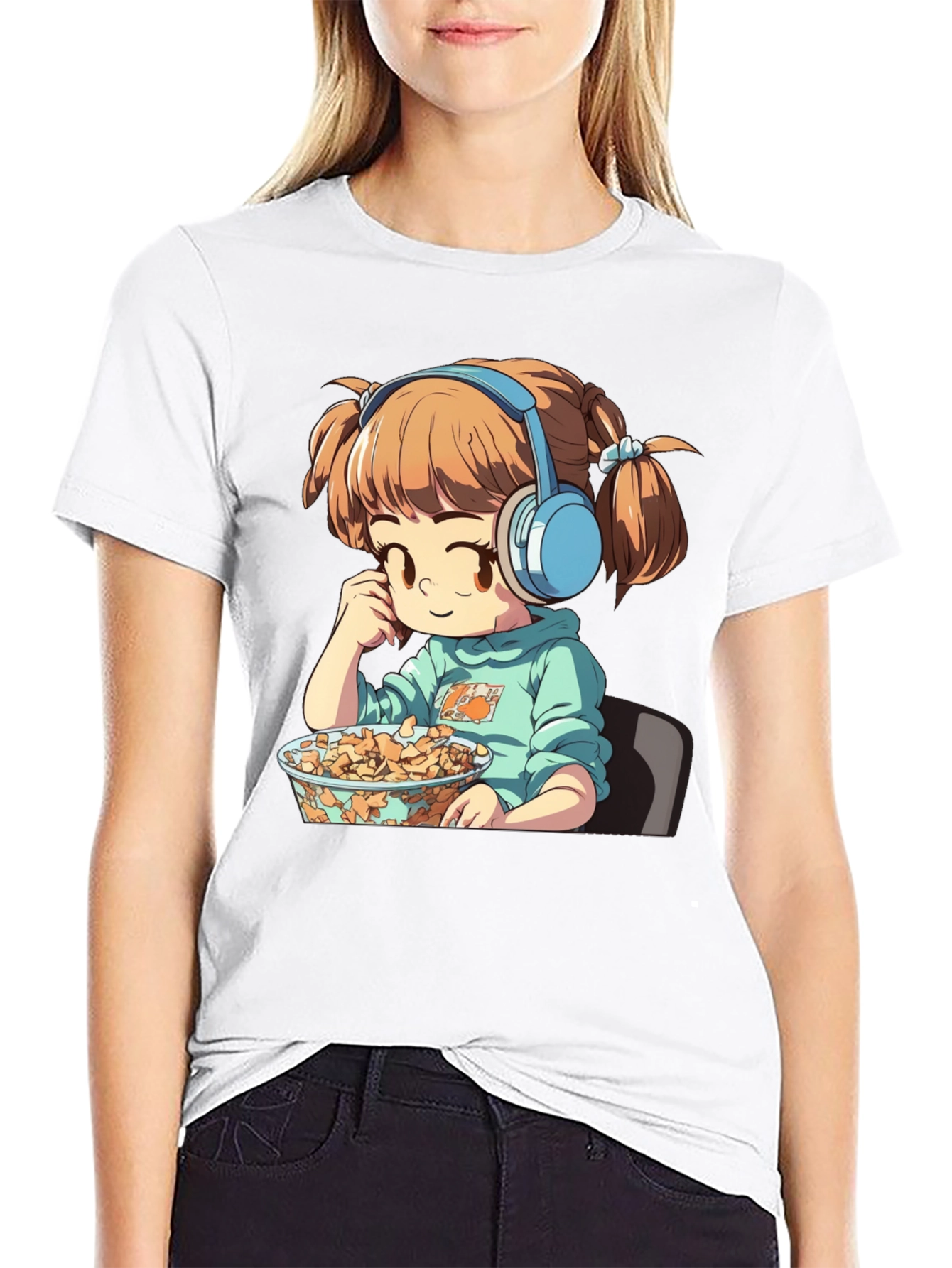 Anime Girl on Black T-Shirt