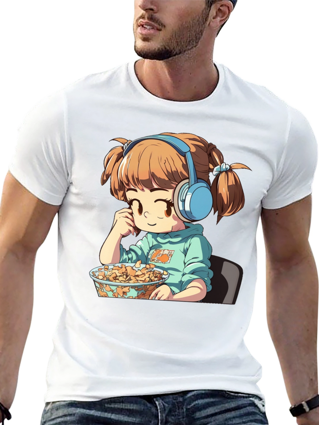 Anime Girl on Black T-Shirt