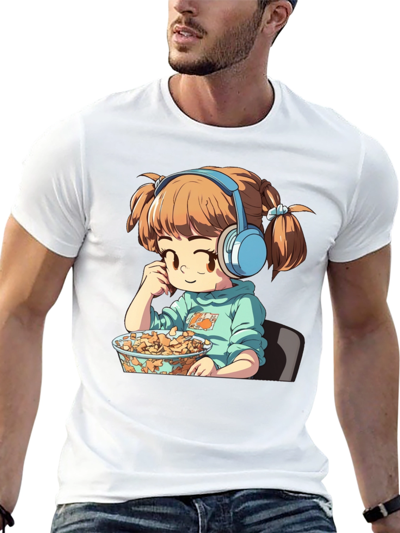 Anime Girl on Black T-Shirt