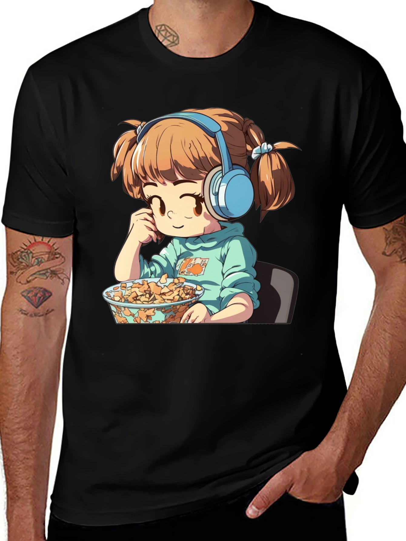 Anime Girl on Black T-Shirt