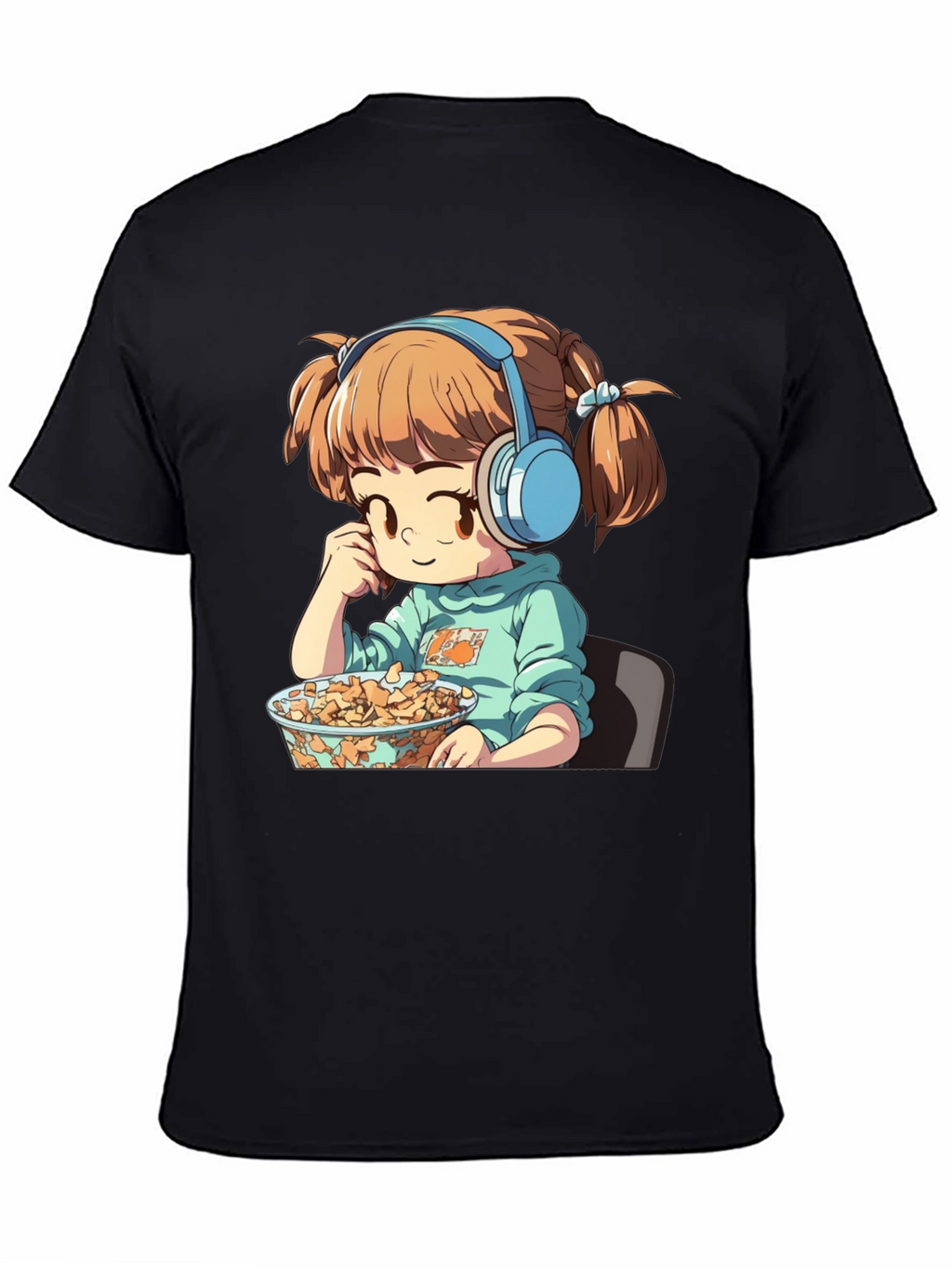 Anime Girl on Black T-Shirt